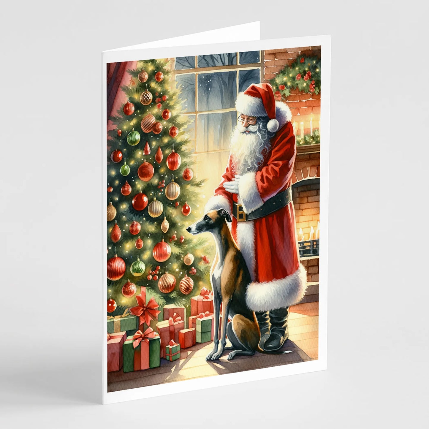 Greyhound and Santa Claus Greeting Cards Pack of 8