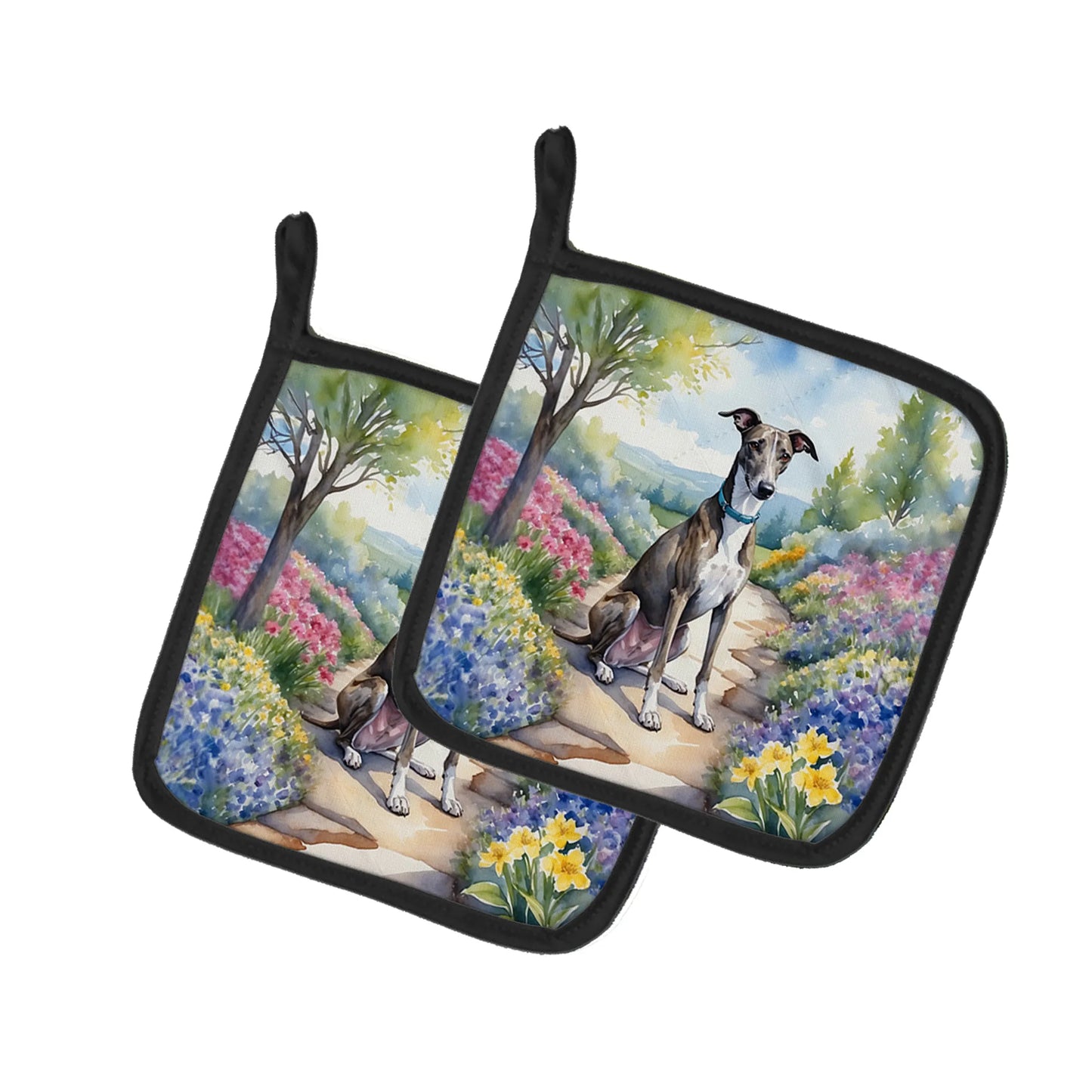 Greyhound Spring Path Pair of Pot Holders