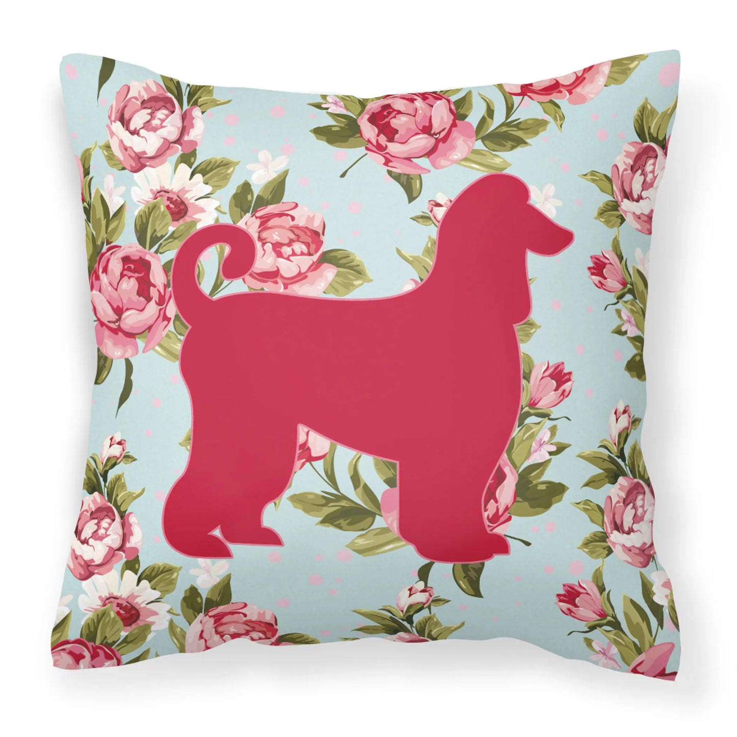 Dog Silhouette Shabby Chic Roses Fabric Decorative Pillow - Size: 14 X 14 | Pack Of: 1