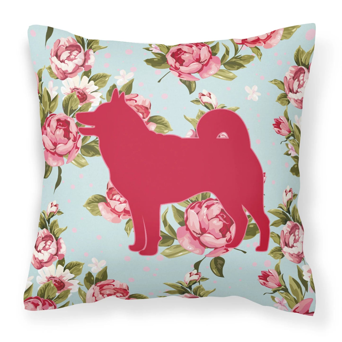 Dog Silhouette Shabby Chic Roses Fabric Decorative Pillow - Size: 14 X 14 | Pack Of: 1