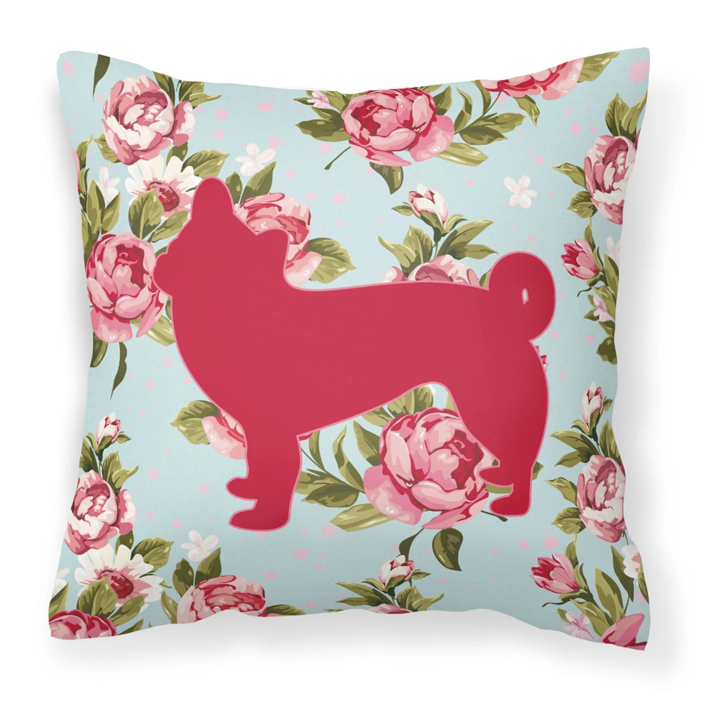 Dog Silhouette Shabby Chic Roses Fabric Decorative Pillow - Size: 14 X 14 | Pack Of: 1