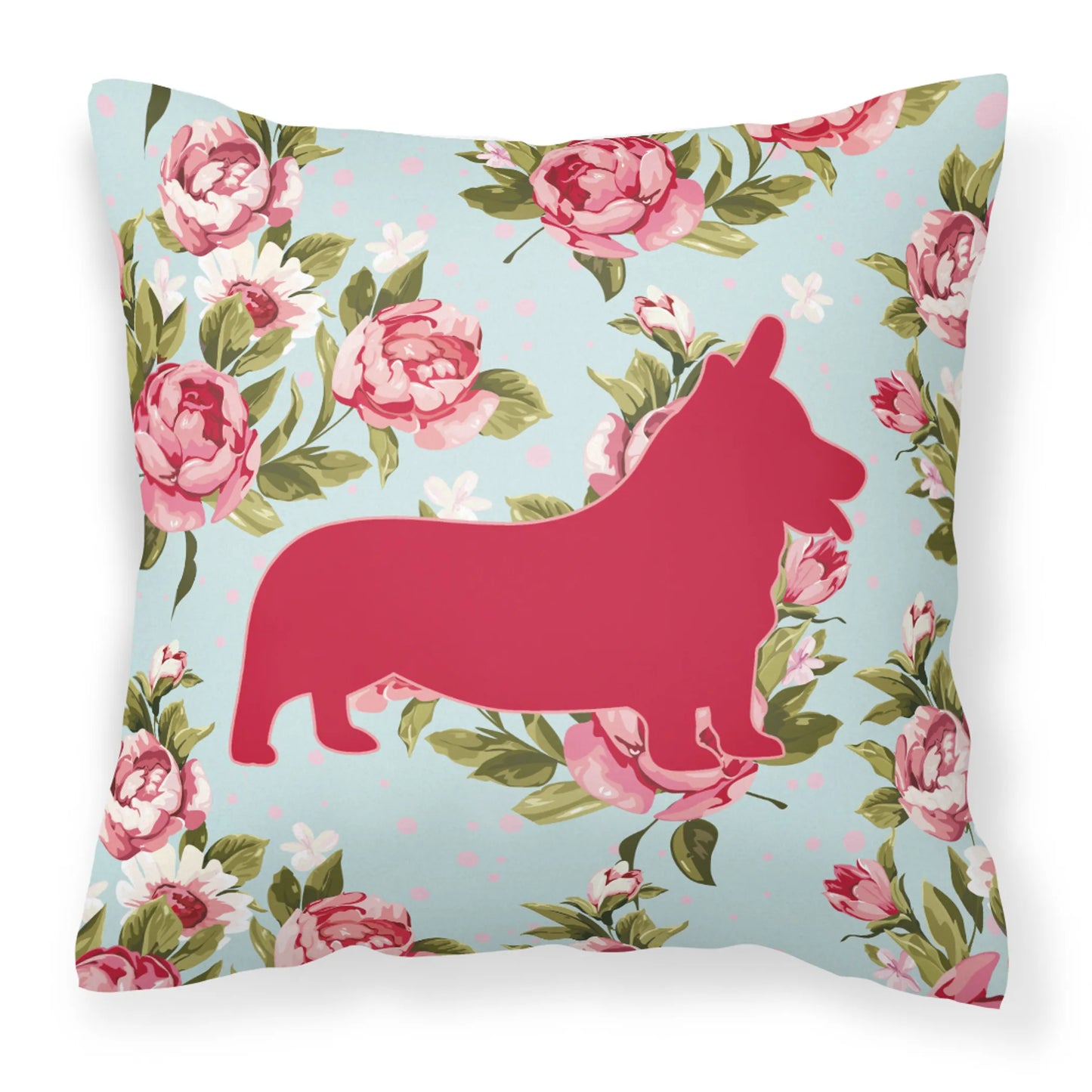 Dog Silhouette Shabby Chic Roses Fabric Decorative Pillow - Size: 14 X 14 | Pack Of: 1