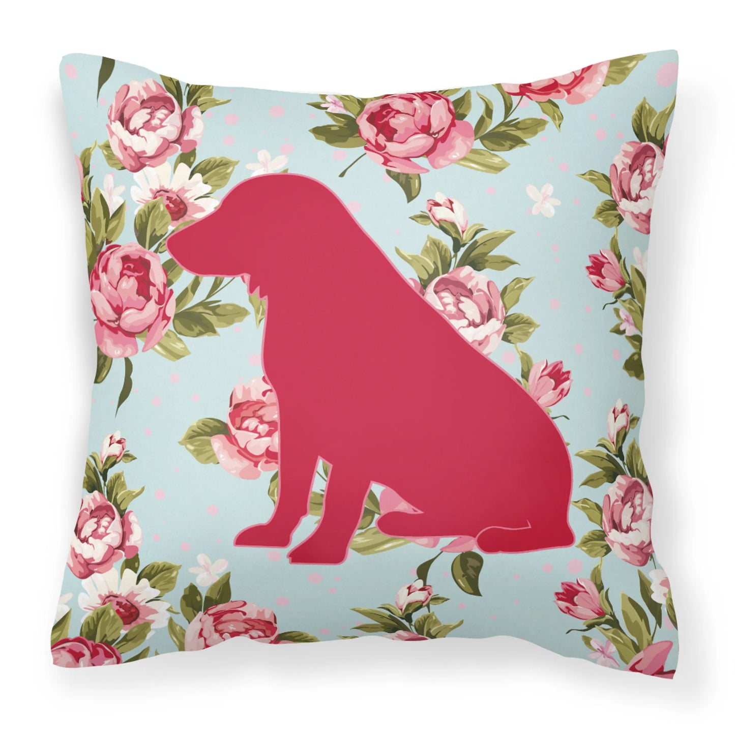 Dog Silhouette Shabby Chic Roses Fabric Decorative Pillow - Size: 14 X 14 | Pack Of: 1