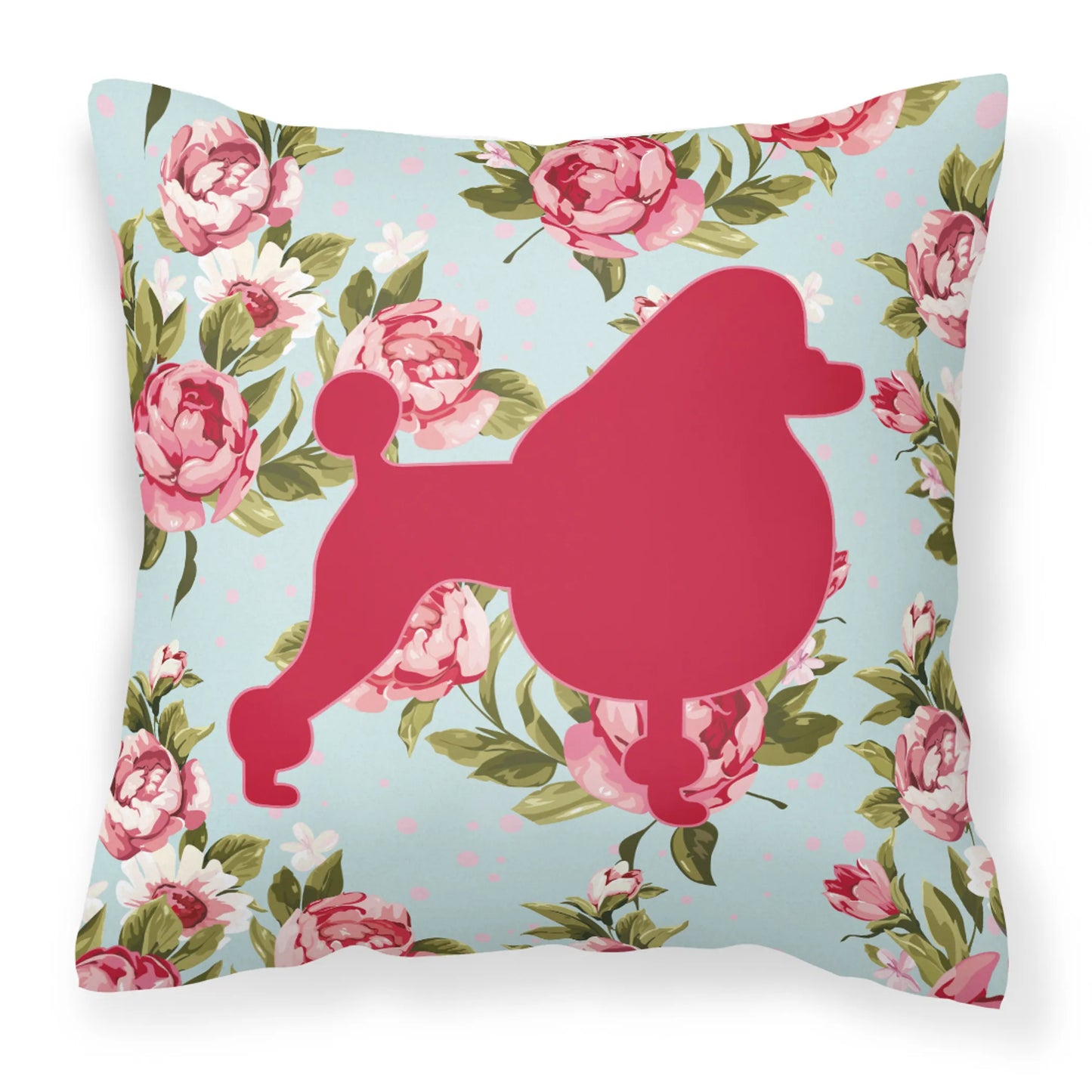 Dog Silhouette Shabby Chic Roses Fabric Decorative Pillow - Size: 14 X 14 | Pack Of: 1