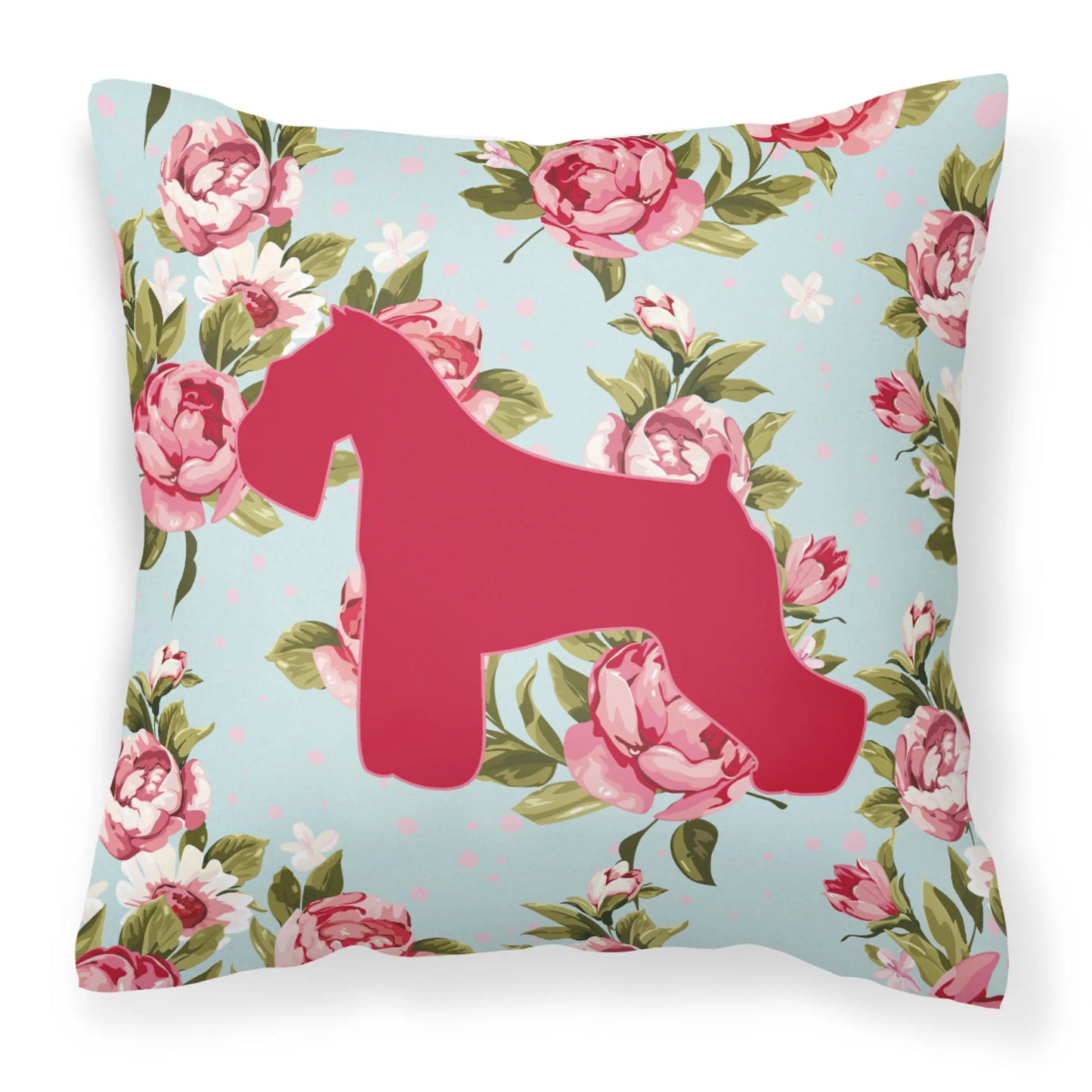 Dog Silhouette Shabby Chic Roses Fabric Decorative Pillow - Size: 14 X 14 | Pack Of: 1