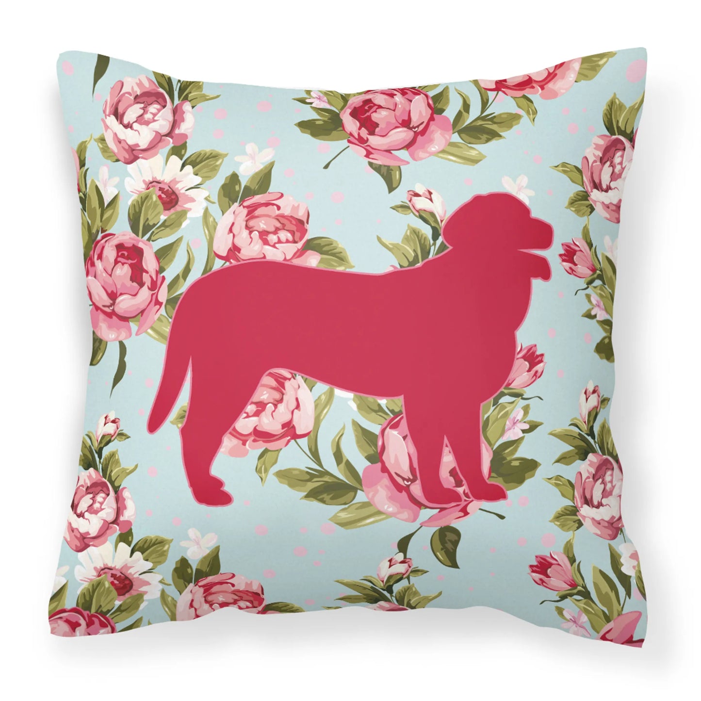 Dog Silhouette Shabby Chic Roses Fabric Decorative Pillow - Size: 14 X 14 | Pack Of: 1