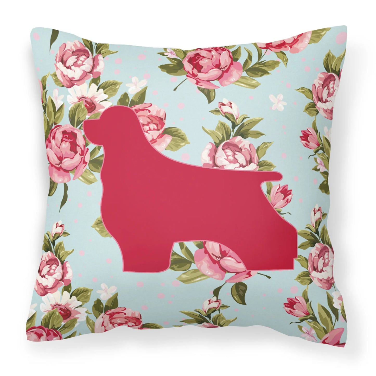 Dog Silhouette Shabby Chic Roses Fabric Decorative Pillow - Size: 14 X 14 | Pack Of: 1