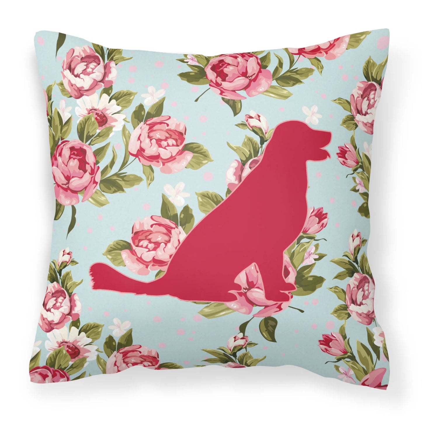 Dog Silhouette Shabby Chic Roses Fabric Decorative Pillow - Size: 14 X 14 | Pack Of: 1