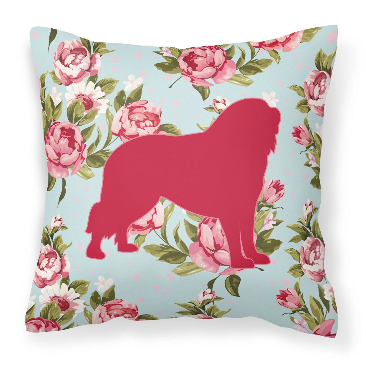 Dog Silhouette Shabby Chic Roses Fabric Decorative Pillow - Size: 14 X 14 | Pack Of: 1