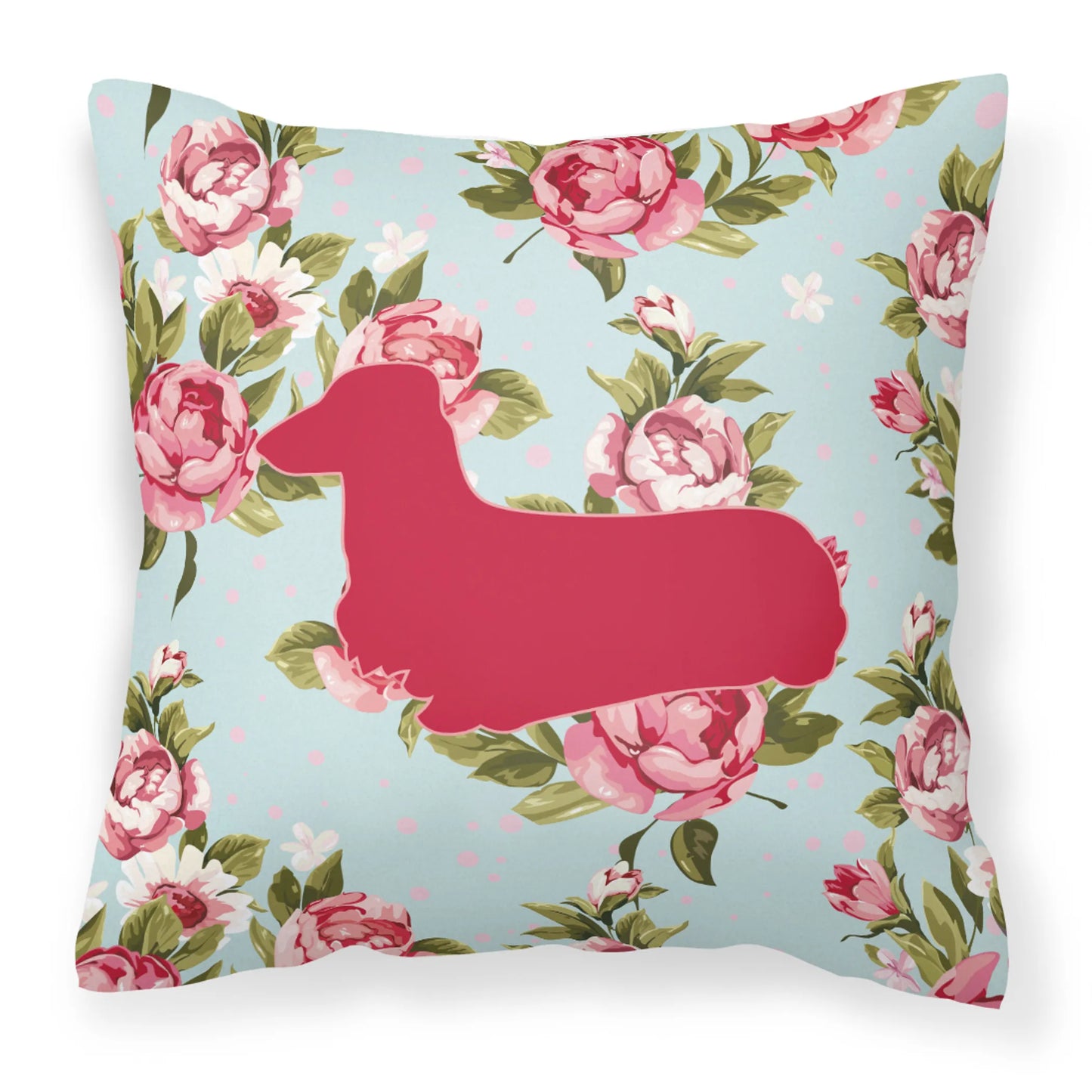 Dog Silhouette Shabby Chic Roses Fabric Decorative Pillow - Size: 14 X 14 | Pack Of: 1