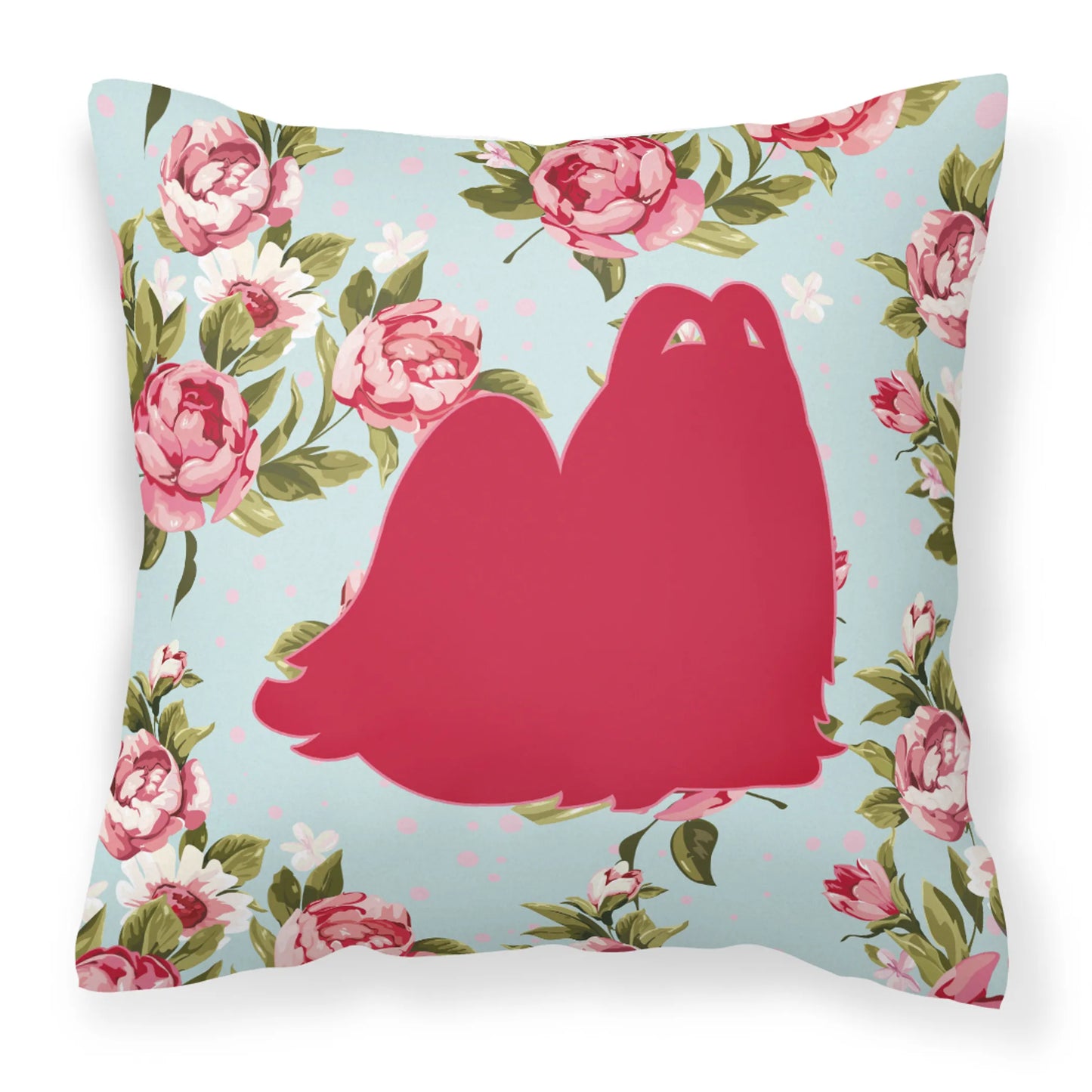 Dog Silhouette Shabby Chic Roses Fabric Decorative Pillow - Size: 14 X 14 | Pack Of: 1