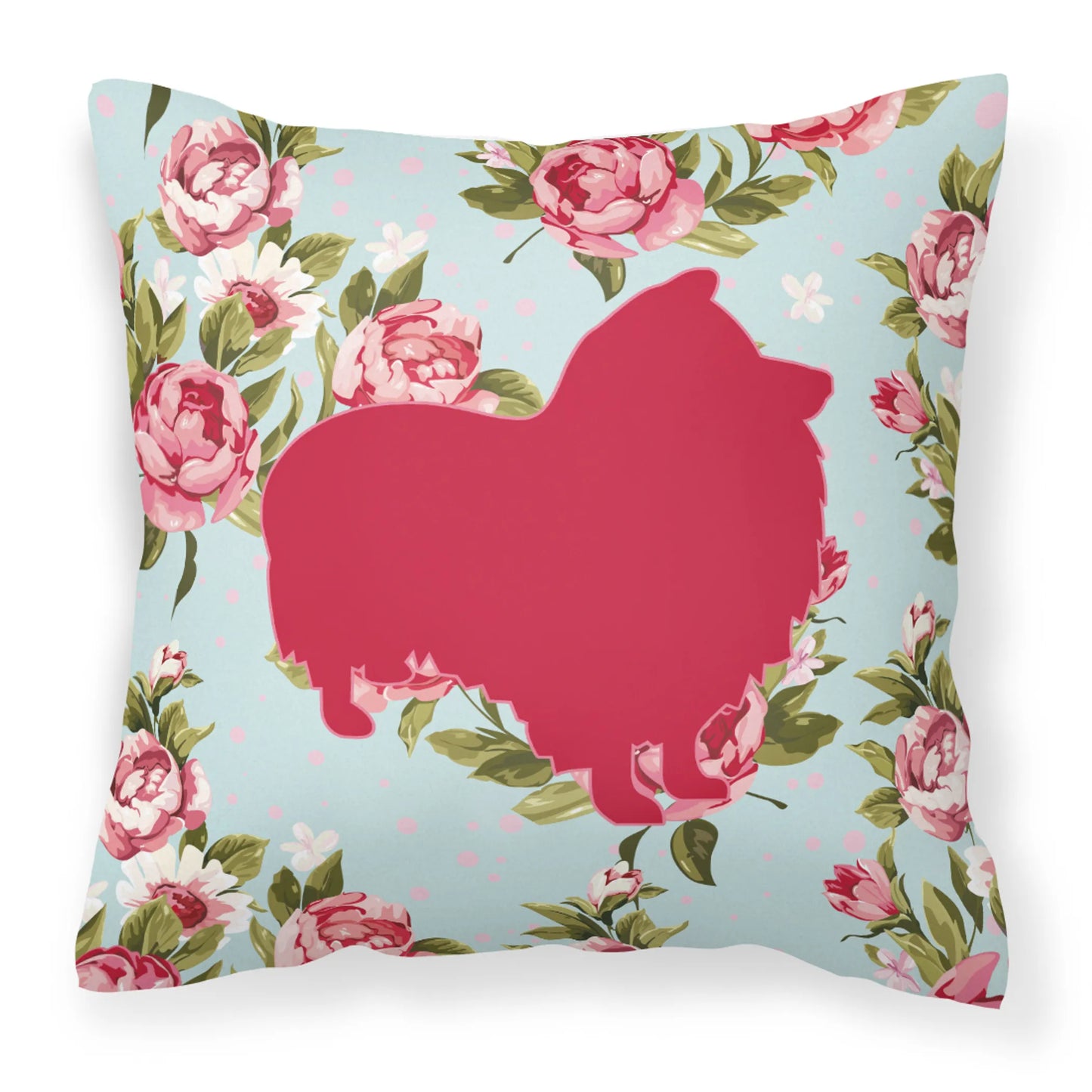 Dog Silhouette Shabby Chic Roses Fabric Decorative Pillow - Size: 14 X 14 | Pack Of: 1