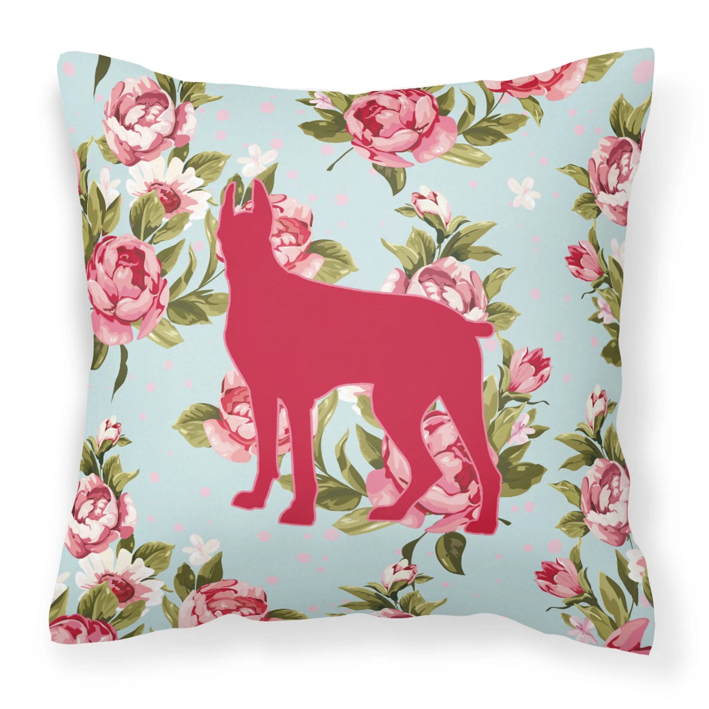 Dog Silhouette Shabby Chic Roses Fabric Decorative Pillow - Size: 14 X 14 | Pack Of: 1