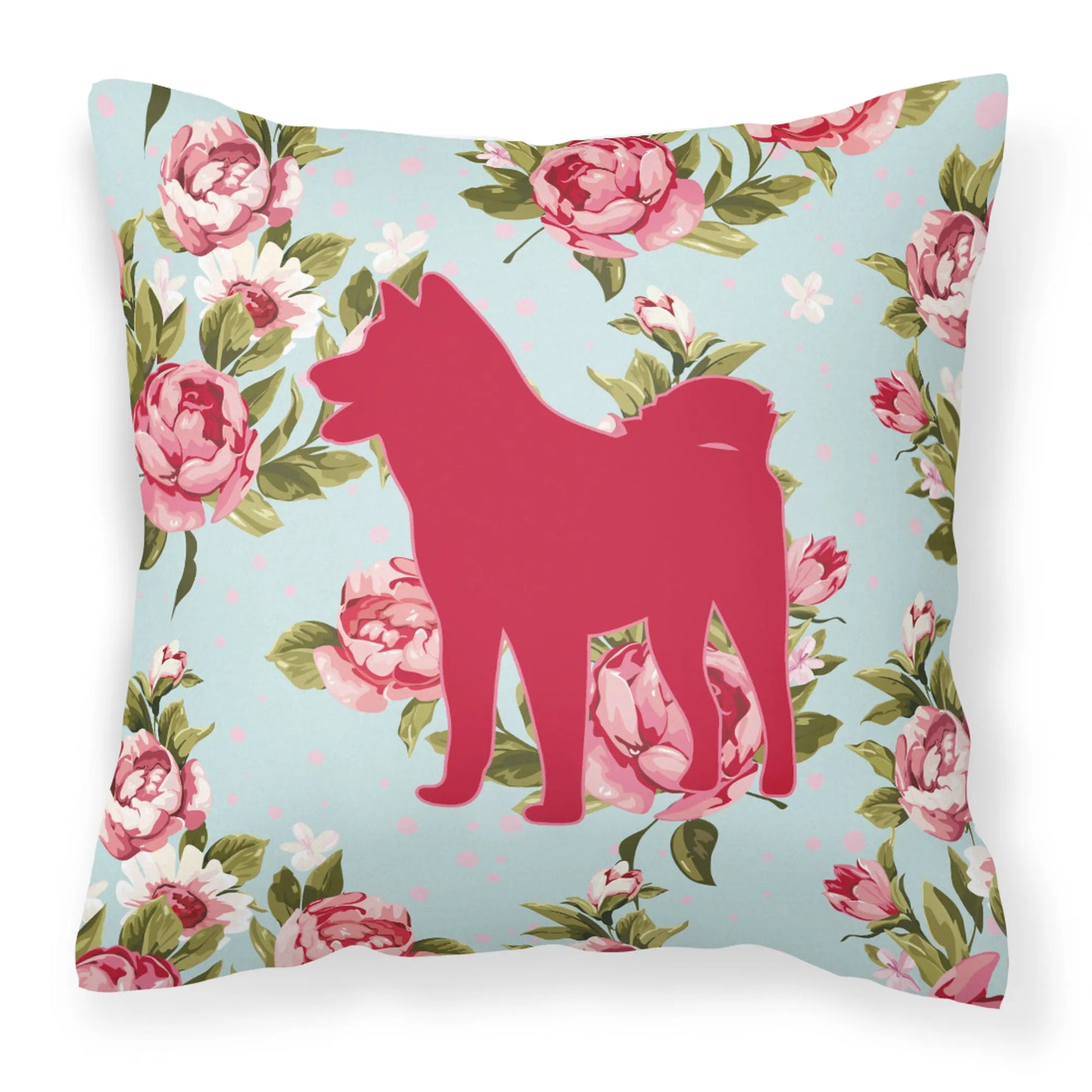 Dog Silhouette Shabby Chic Roses Fabric Decorative Pillow - Size: 14 X 14 | Pack Of: 1