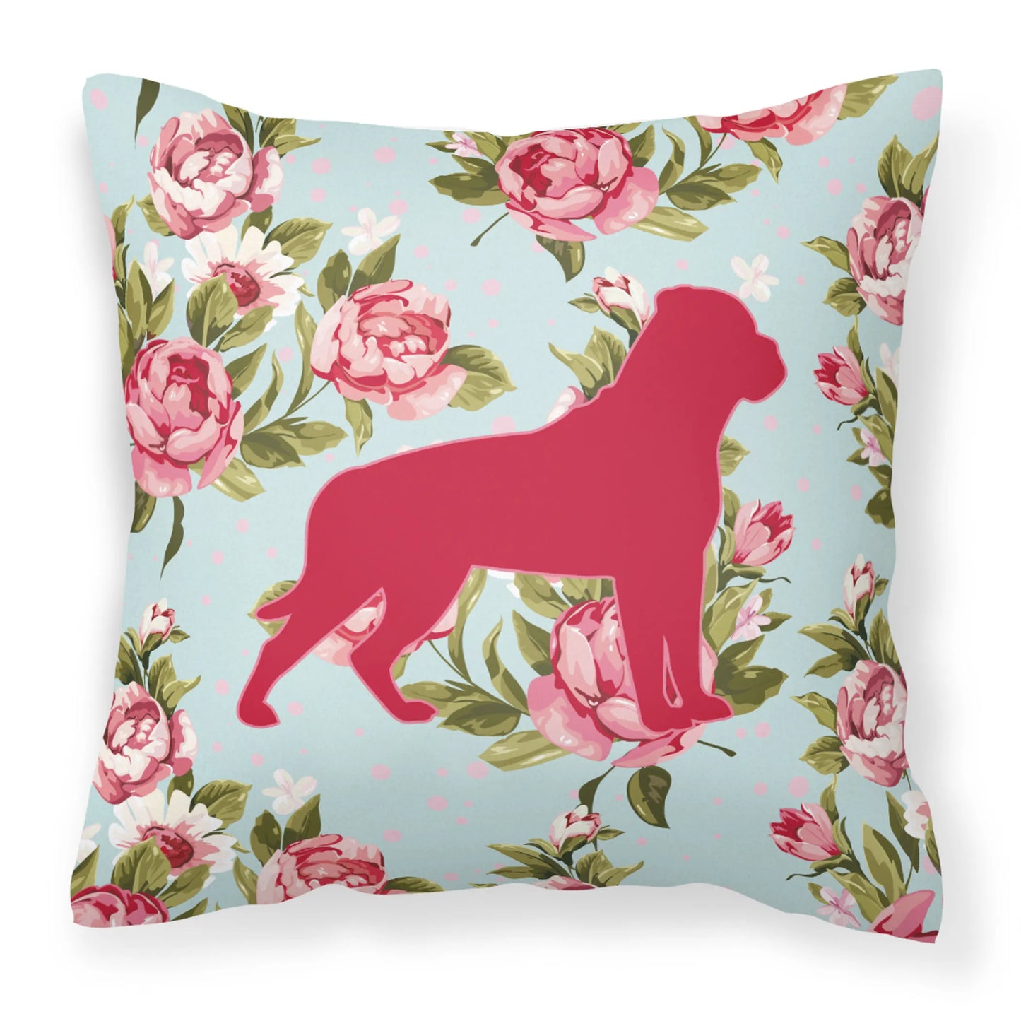 Dog Silhouette Shabby Chic Roses Fabric Decorative Pillow - Size: 14 X 14 | Pack Of: 1
