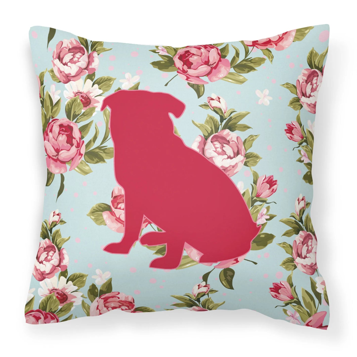 Dog Silhouette Shabby Chic Roses Fabric Decorative Pillow - Size: 14 X 14 | Pack Of: 1