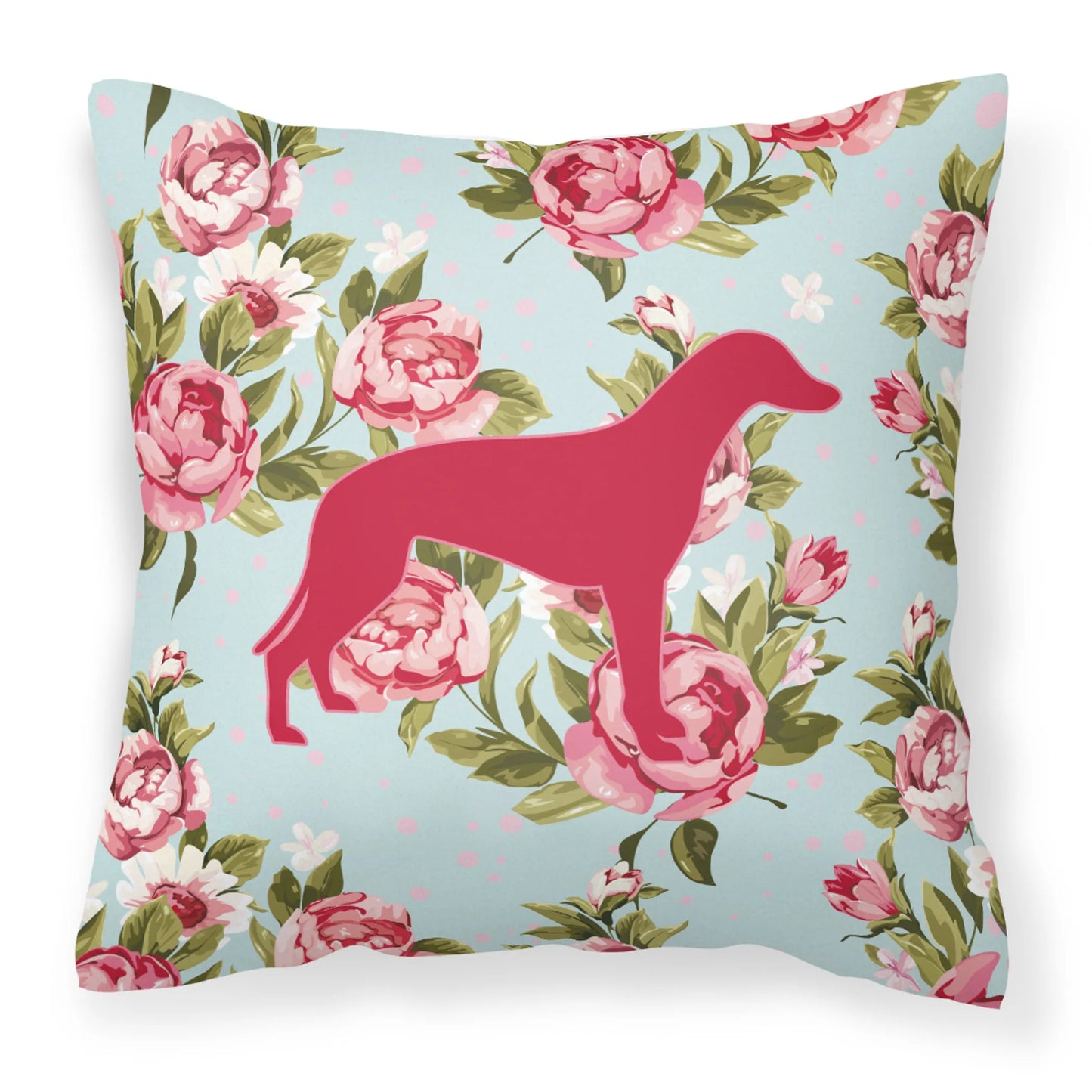 Dog Silhouette Shabby Chic Roses Fabric Decorative Pillow - Size: 14 X 14 | Pack Of: 1