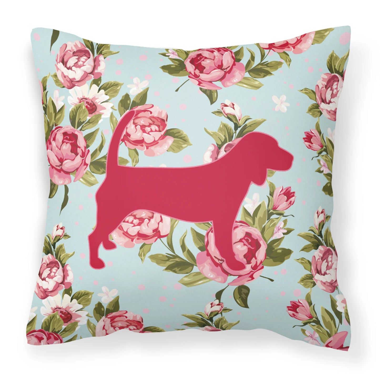 Dog Silhouette Shabby Chic Roses Fabric Decorative Pillow - Size: 14 X 14 | Pack Of: 1