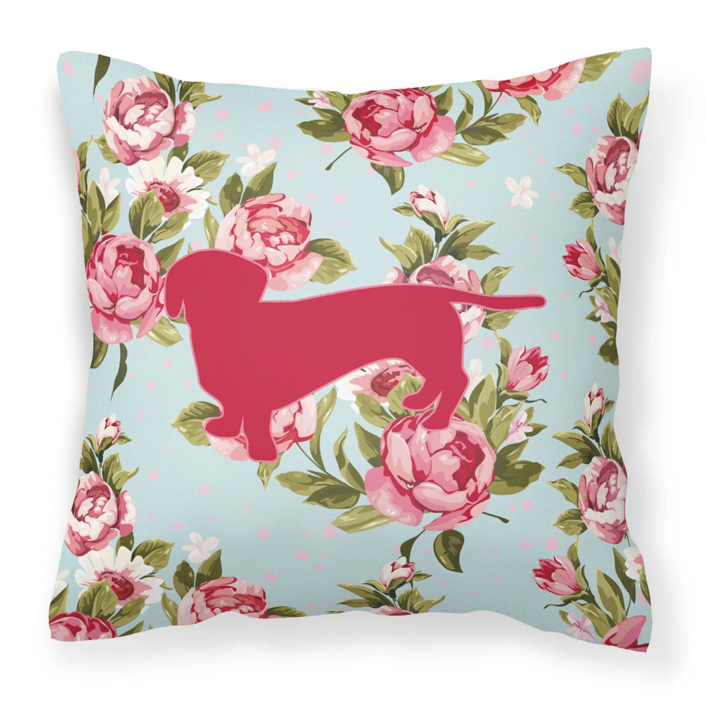Dog Silhouette Shabby Chic Roses Fabric Decorative Pillow - Size: 14 X 14 | Pack Of: 1