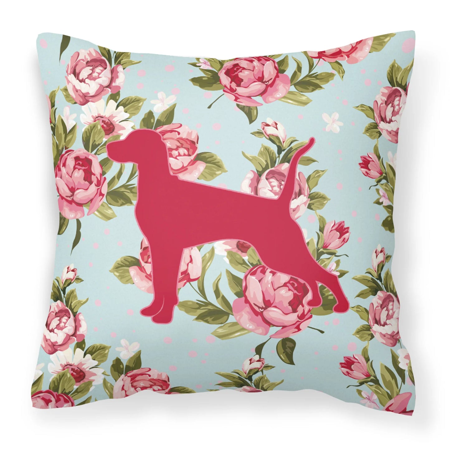 Dog Silhouette Shabby Chic Roses Fabric Decorative Pillow - Size: 14 X 14 | Pack Of: 1