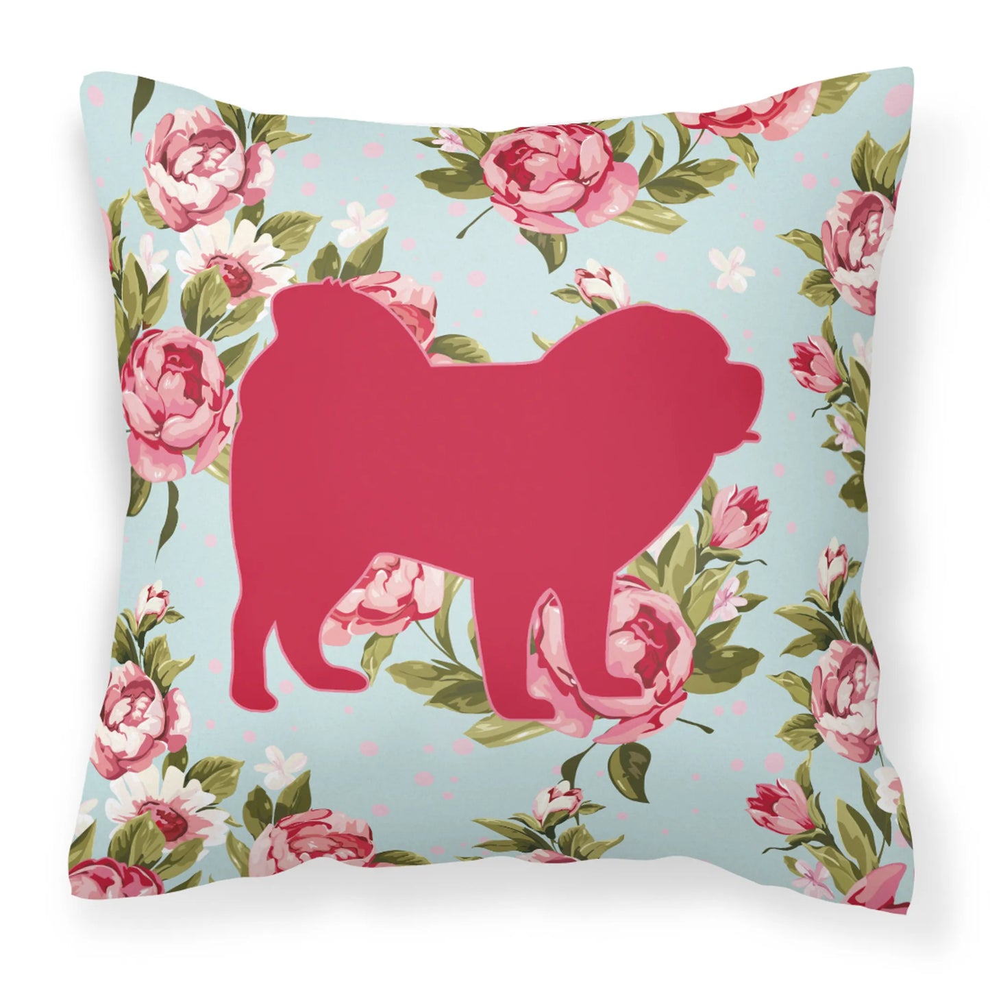Dog Silhouette Shabby Chic Roses Fabric Decorative Pillow - Size: 14 X 14 | Pack Of: 1