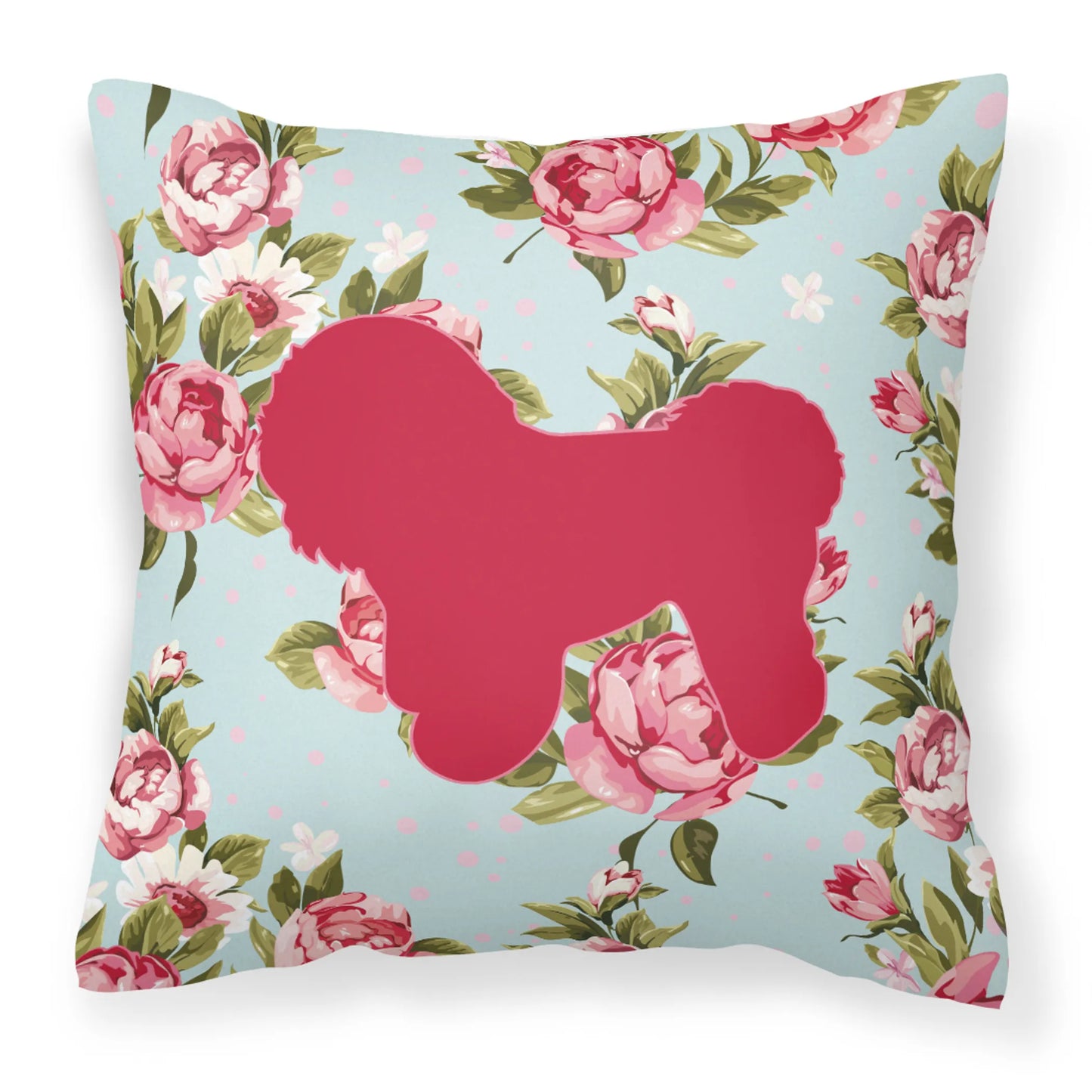 Dog Silhouette Shabby Chic Roses Fabric Decorative Pillow - Size: 14 X 14 | Pack Of: 1
