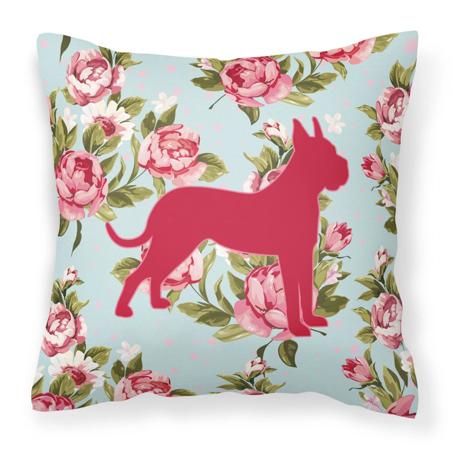 Dog Silhouette Shabby Chic Roses Fabric Decorative Pillow - Size: 14 X 14 | Pack Of: 1