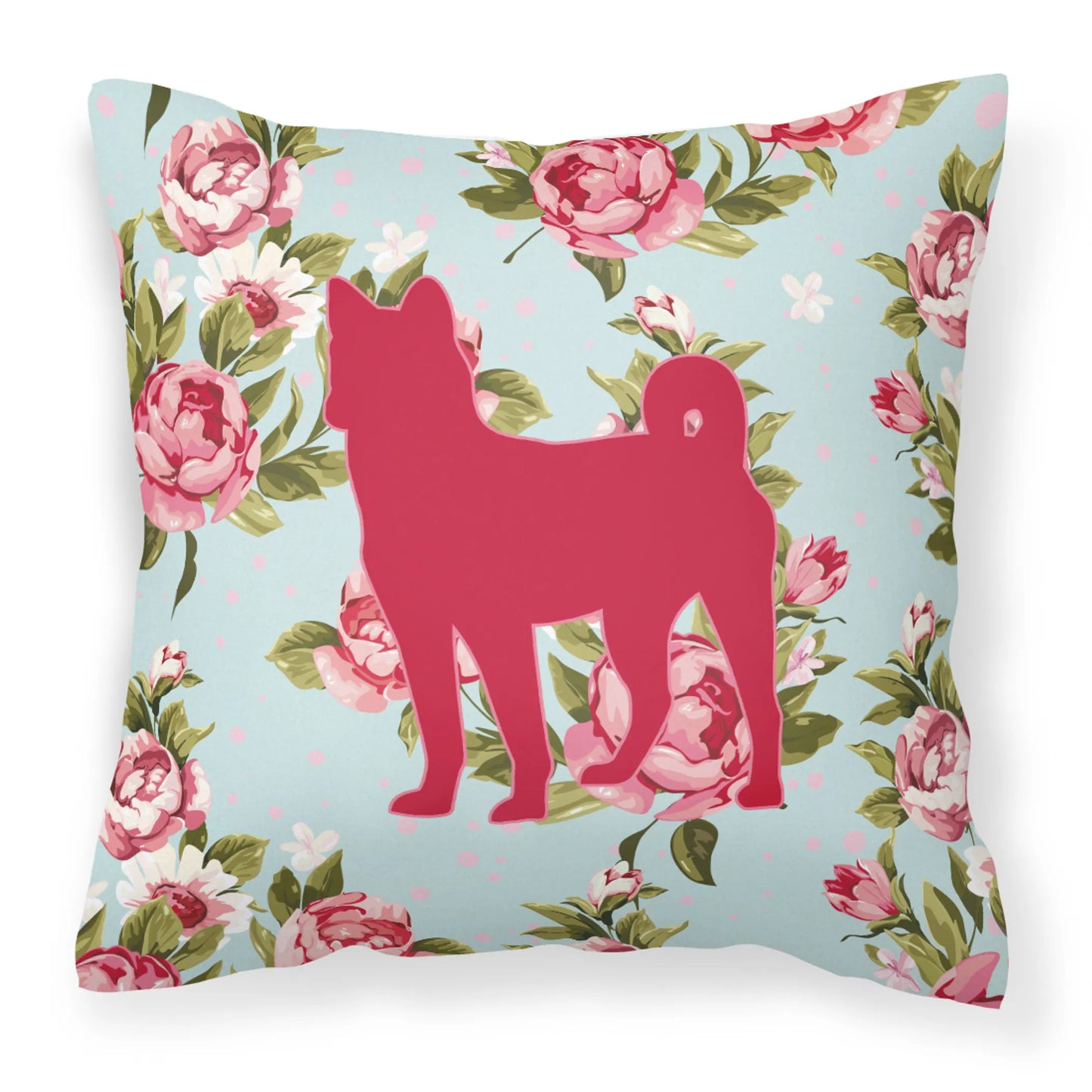 Dog Silhouette Shabby Chic Roses Fabric Decorative Pillow - Size: 14 X 14 | Pack Of: 1
