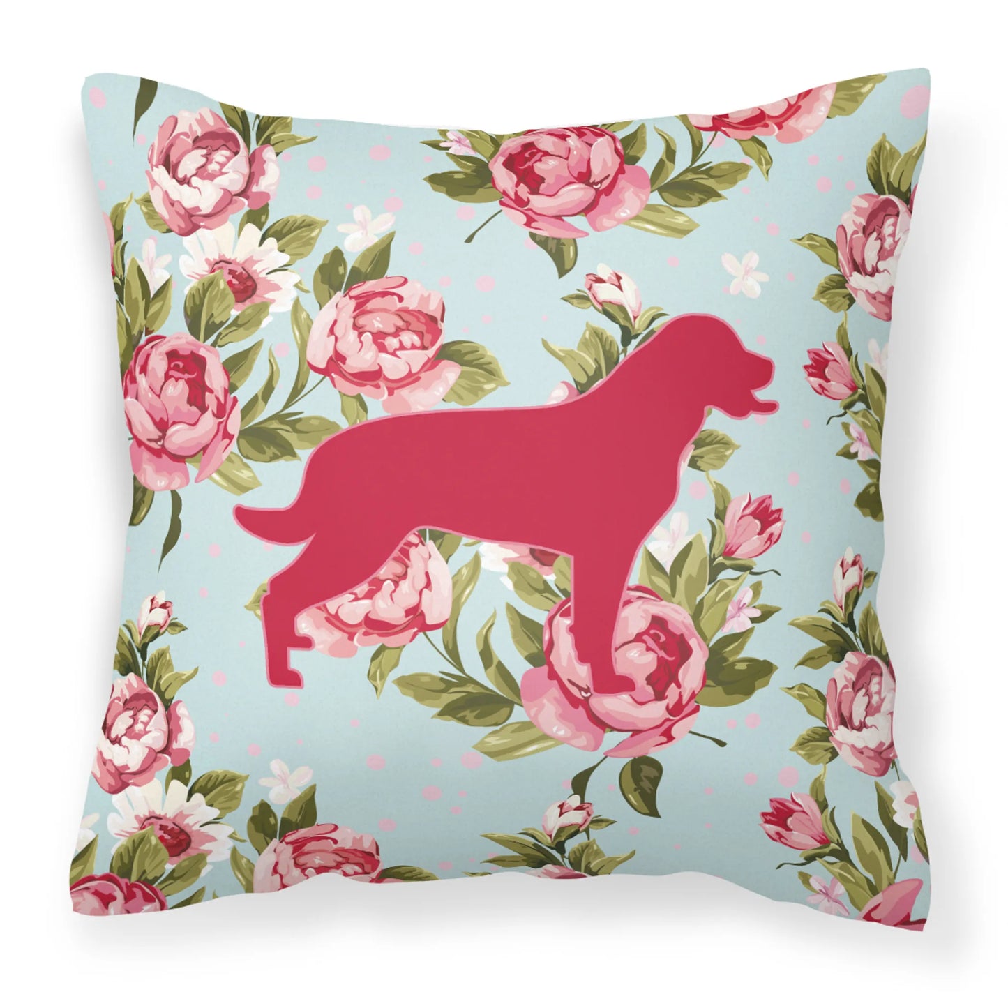 Dog Silhouette Shabby Chic Roses Fabric Decorative Pillow - Size: 14 X 14 | Pack Of: 1
