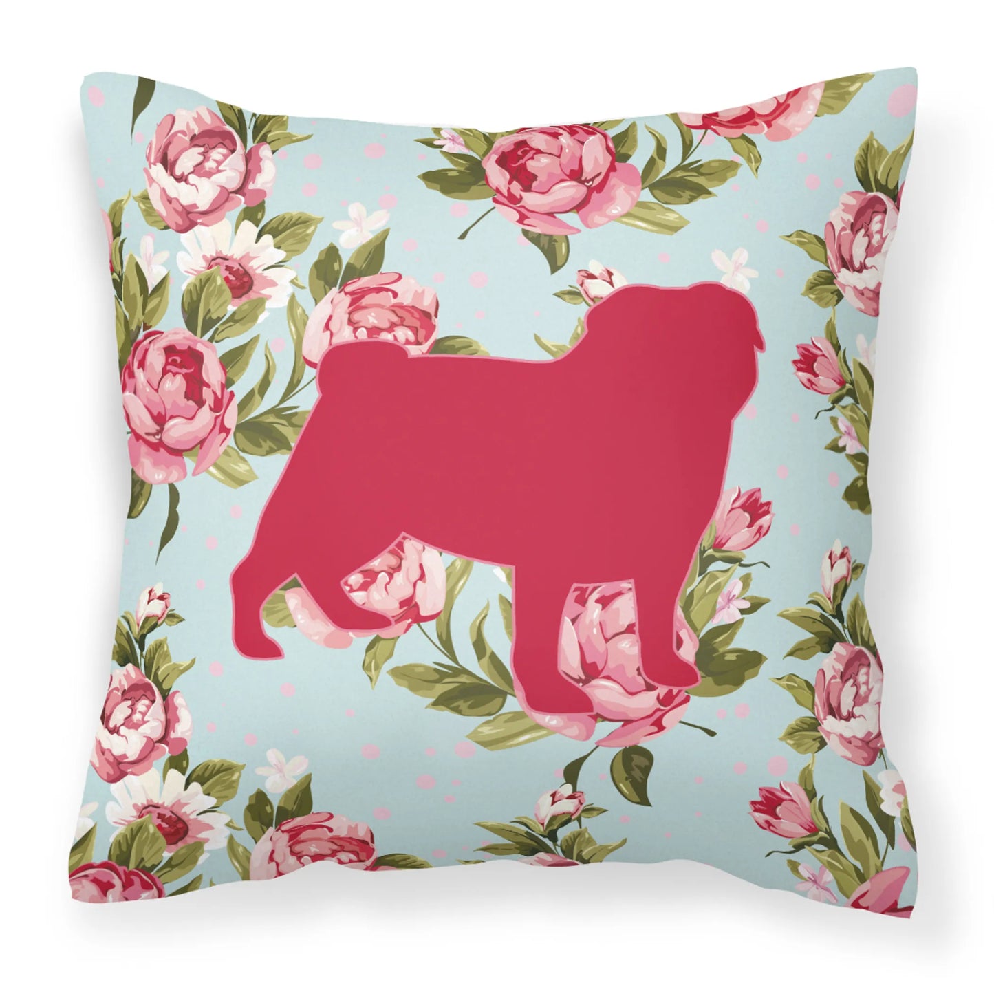 Dog Silhouette Shabby Chic Roses Fabric Decorative Pillow - Size: 14 X 14 | Pack Of: 1