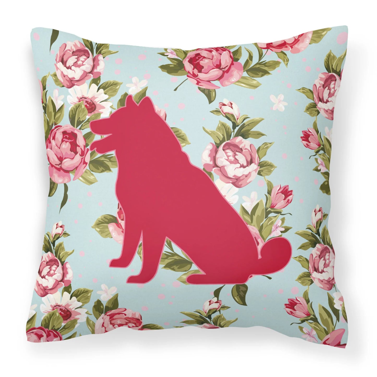Dog Silhouette Shabby Chic Roses Fabric Decorative Pillow - Size: 14 X 14 | Pack Of: 1