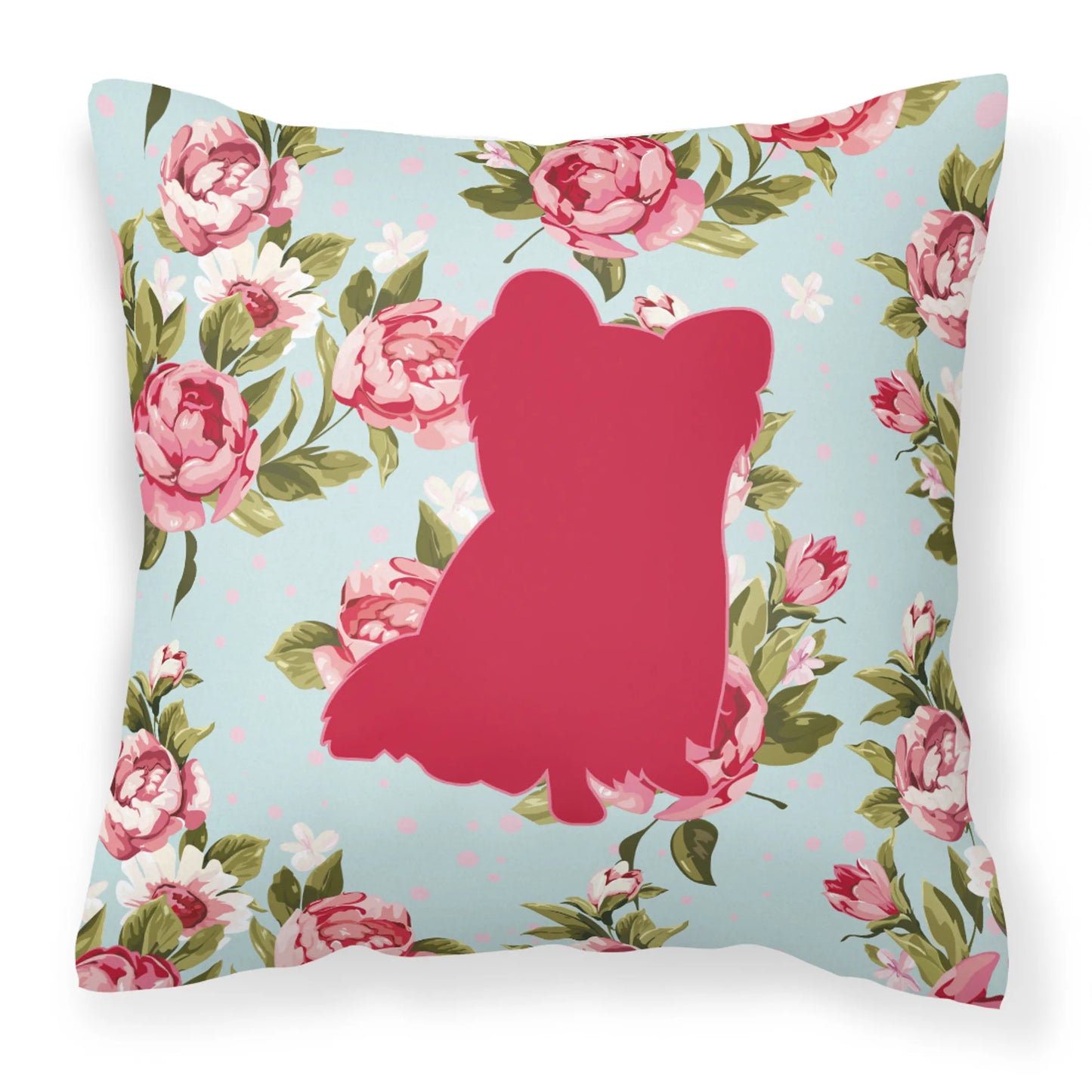 Dog Silhouette Shabby Chic Roses Fabric Decorative Pillow - Size: 14 X 14 | Pack Of: 1