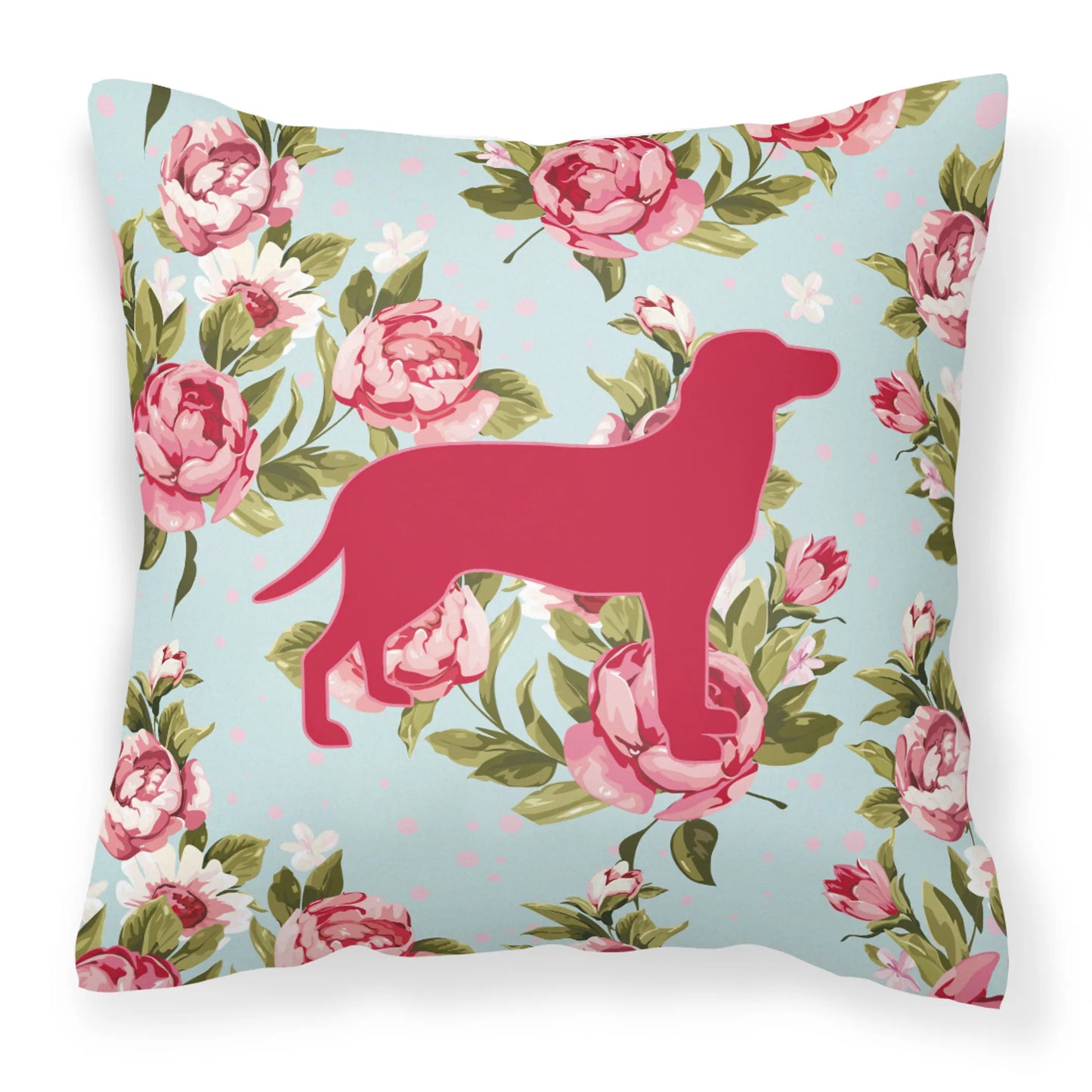 Dog Silhouette Shabby Chic Roses Fabric Decorative Pillow - Size: 14 X 14 | Pack Of: 1
