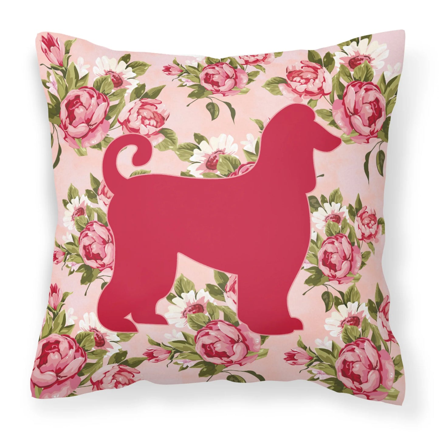 Dog Silhouette Shabby Chic Roses Fabric Decorative Pillow - Size: 14 X 14 | Pack Of: 1