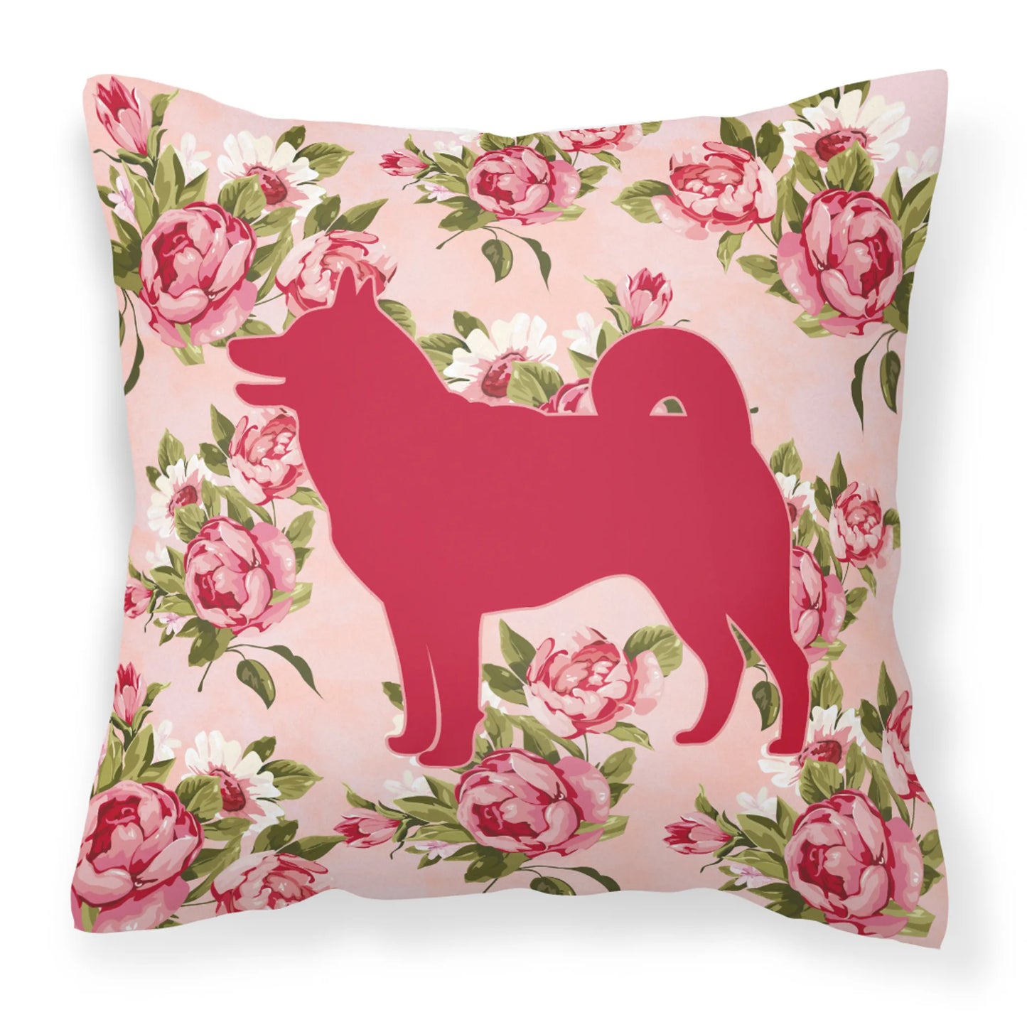Dog Silhouette Shabby Chic Roses Fabric Decorative Pillow - Size: 14 X 14 | Pack Of: 1