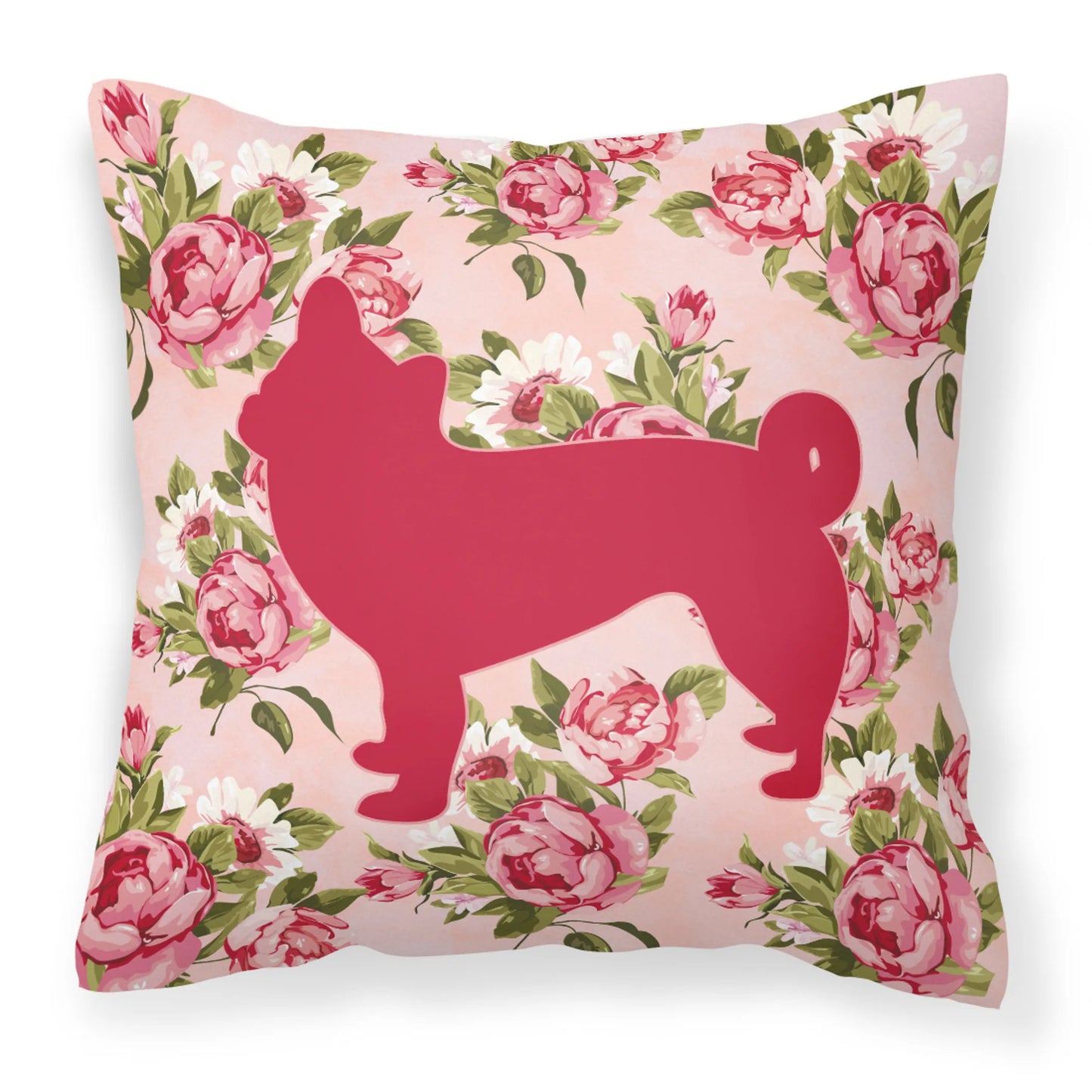 Dog Silhouette Shabby Chic Roses Fabric Decorative Pillow - Size: 14 X 14 | Pack Of: 1