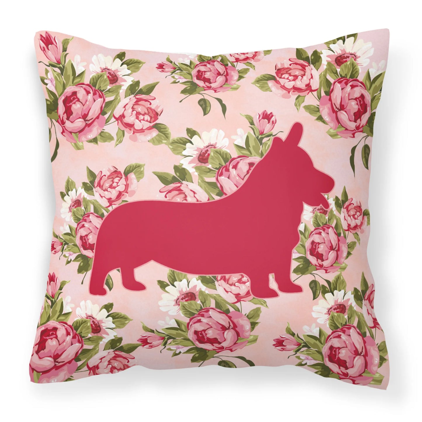 Dog Silhouette Shabby Chic Roses Fabric Decorative Pillow - Size: 14 X 14 | Pack Of: 1