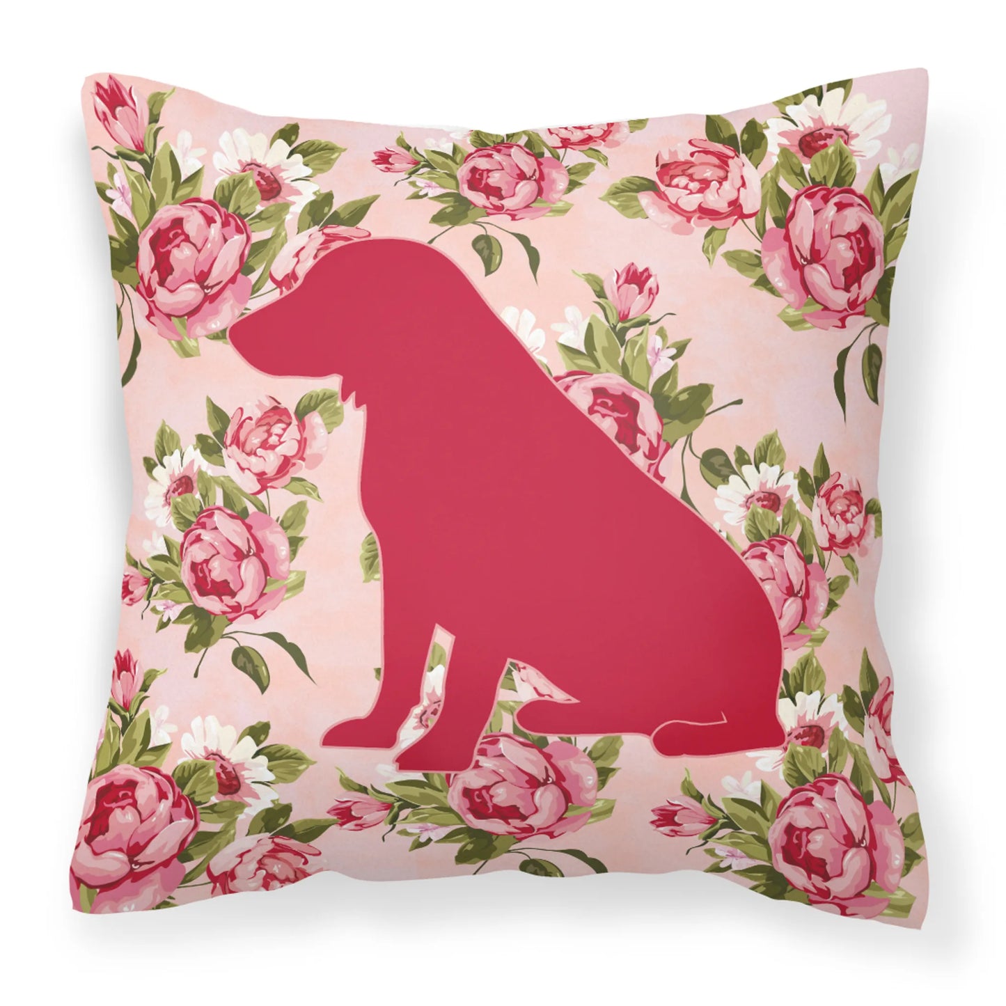 Dog Silhouette Shabby Chic Roses Fabric Decorative Pillow - Size: 14 X 14 | Pack Of: 1
