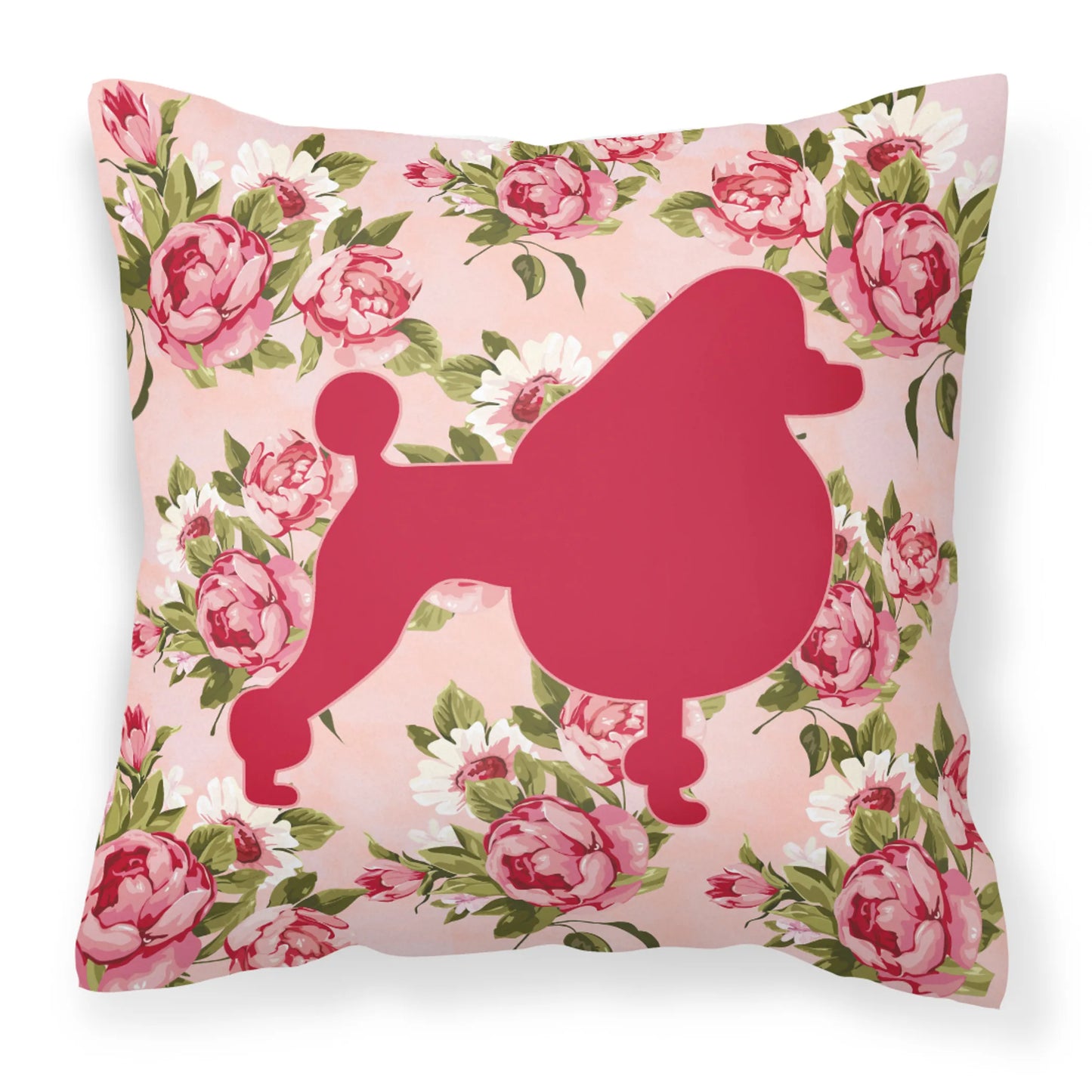 Dog Silhouette Shabby Chic Roses Fabric Decorative Pillow - Size: 14 X 14 | Pack Of: 1