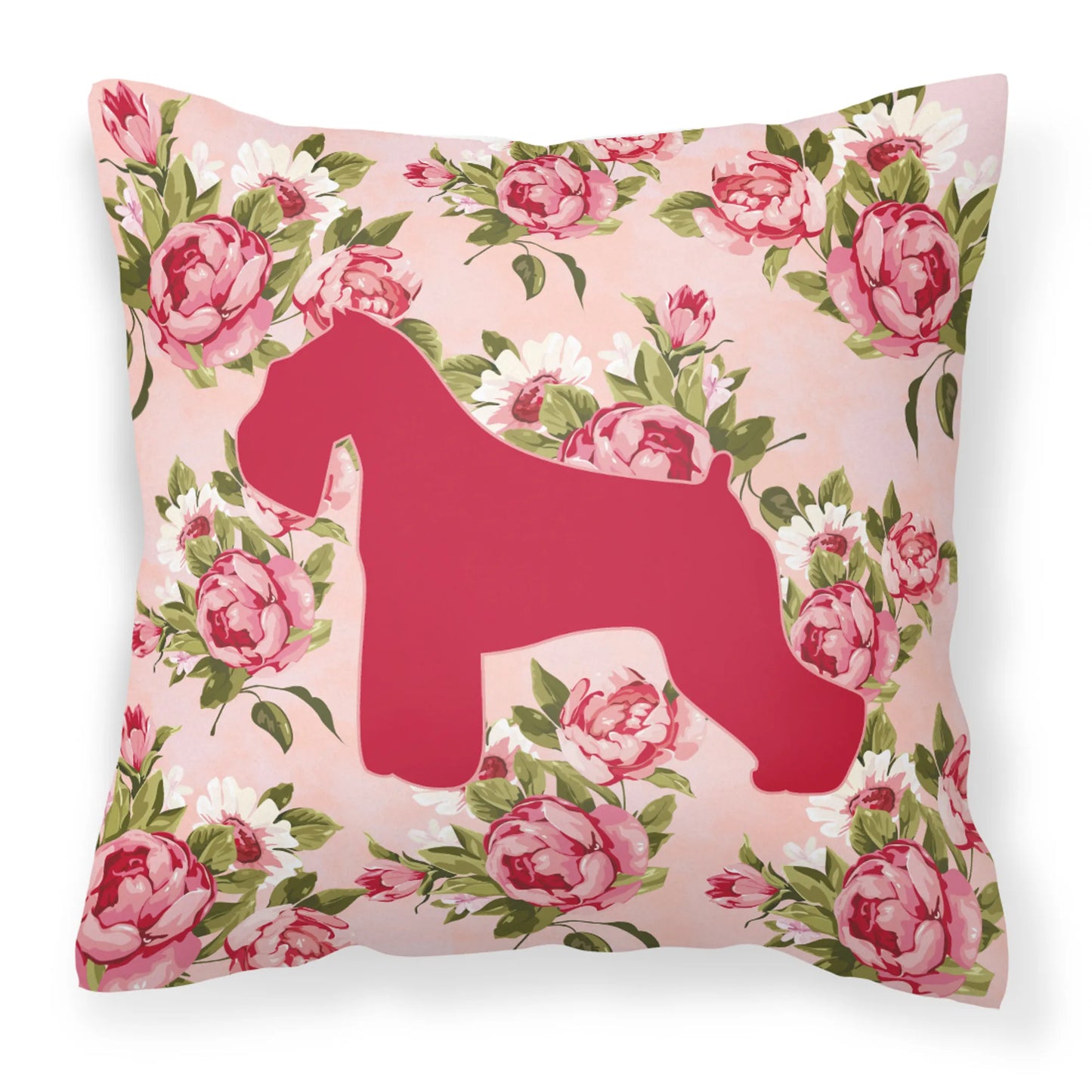Dog Silhouette Shabby Chic Roses Fabric Decorative Pillow - Size: 14 X 14 | Pack Of: 1