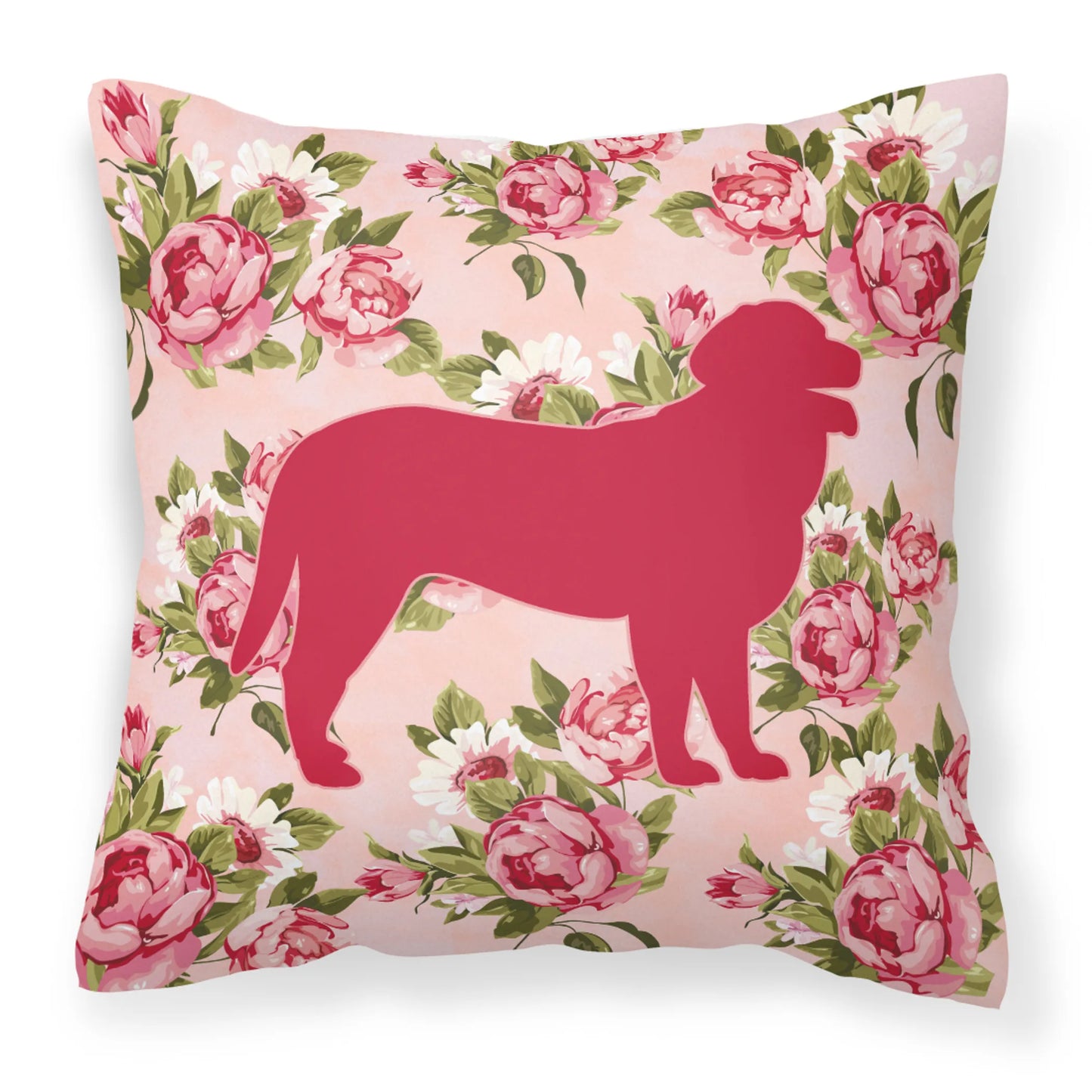 Dog Silhouette Shabby Chic Roses Fabric Decorative Pillow - Size: 14 X 14 | Pack Of: 1