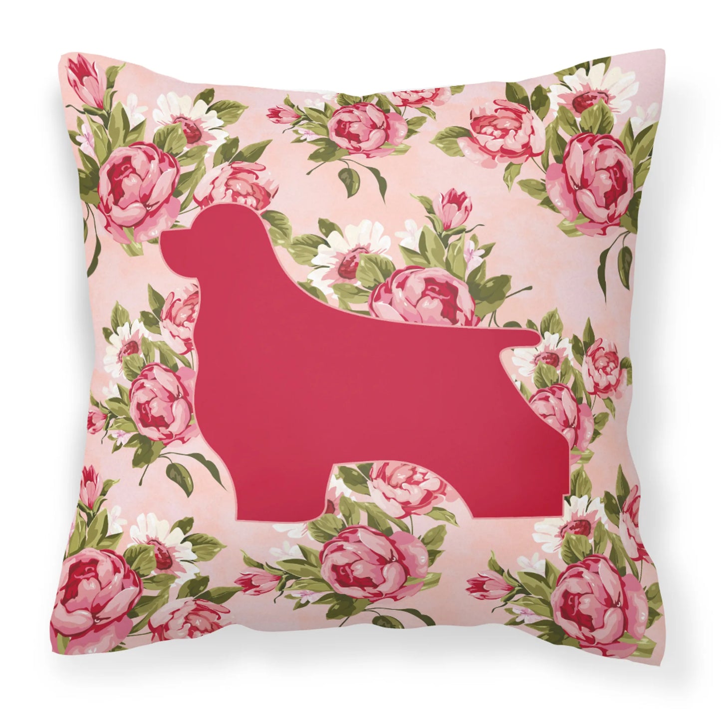 Dog Silhouette Shabby Chic Roses Fabric Decorative Pillow - Size: 14 X 14 | Pack Of: 1