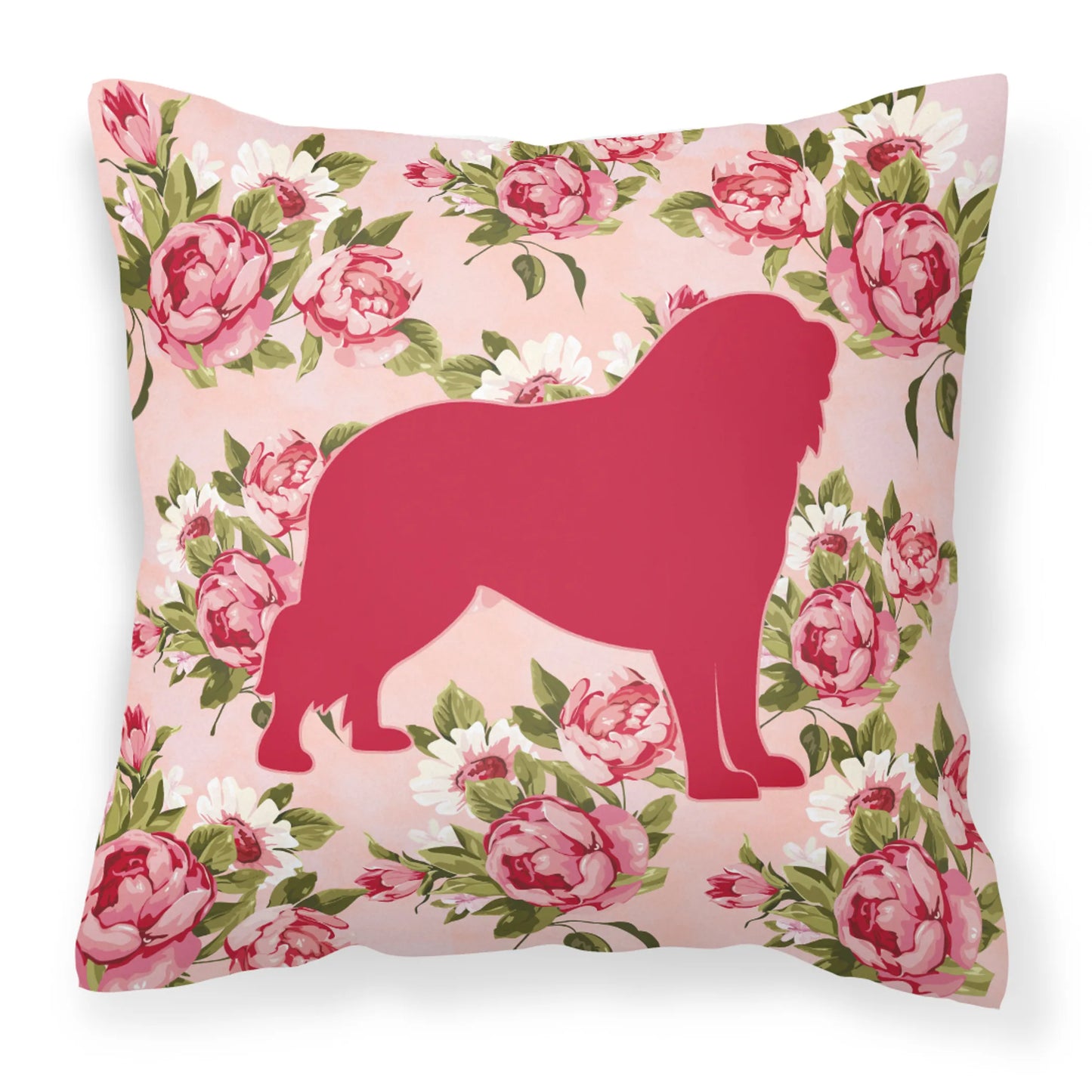 Dog Silhouette Shabby Chic Roses Fabric Decorative Pillow - Size: 14 X 14 | Pack Of: 1