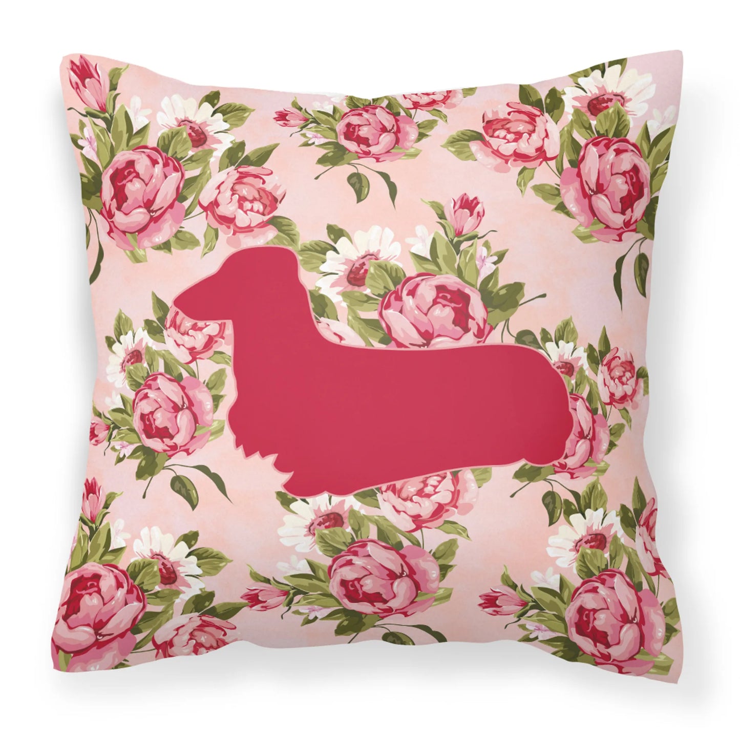 Dog Silhouette Shabby Chic Roses Fabric Decorative Pillow - Size: 14 X 14 | Pack Of: 1