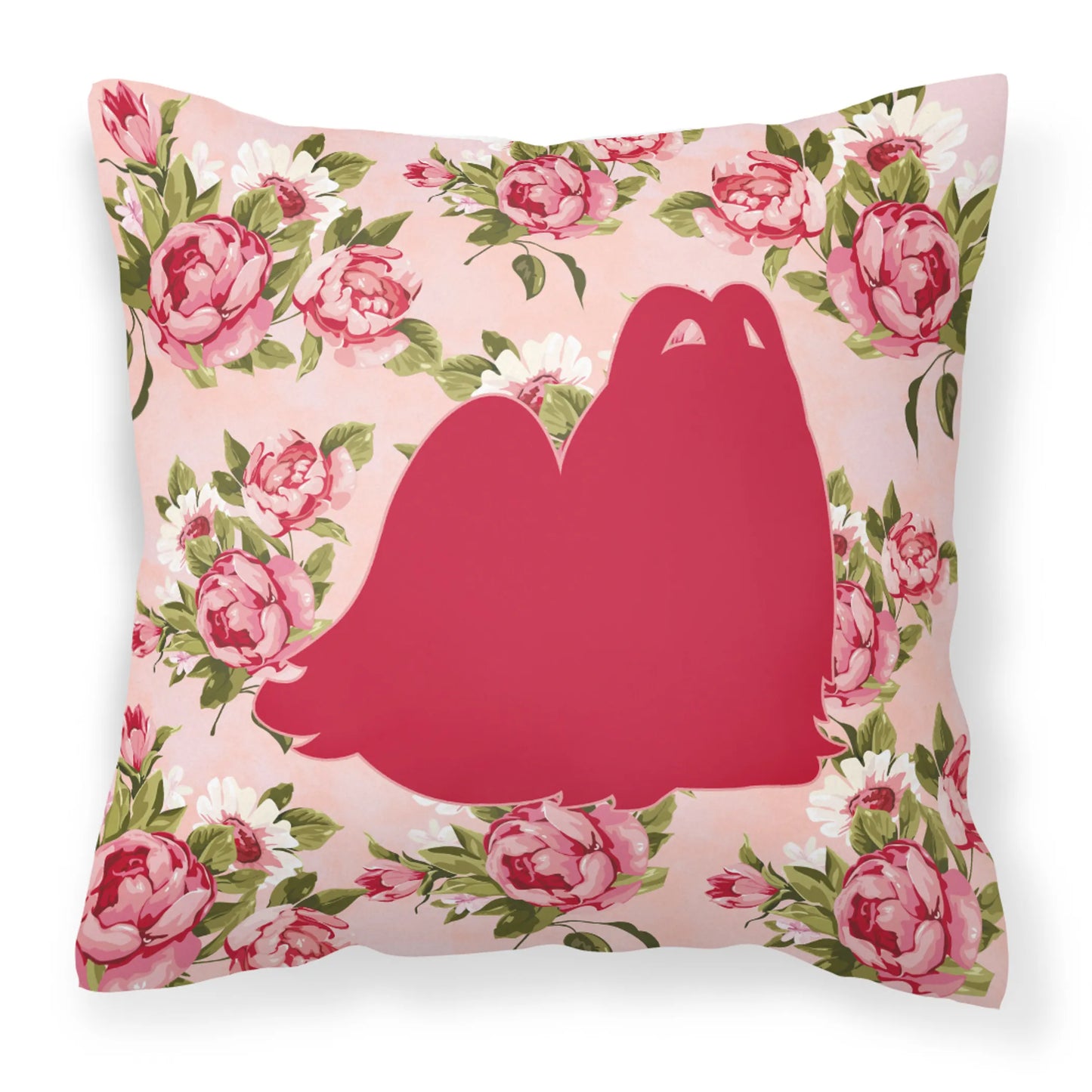 Dog Silhouette Shabby Chic Roses Fabric Decorative Pillow - Size: 14 X 14 | Pack Of: 1