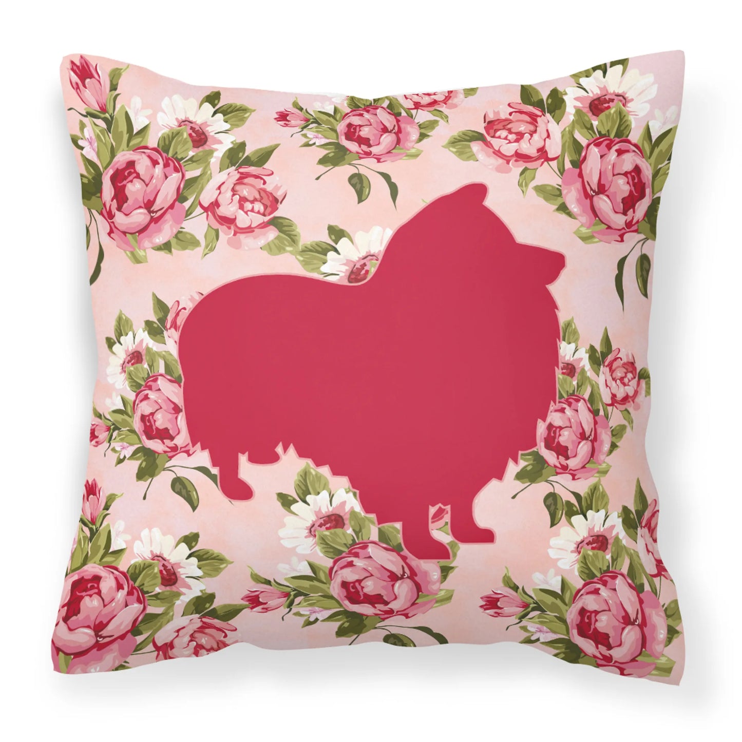 Dog Silhouette Shabby Chic Roses Fabric Decorative Pillow - Size: 14 X 14 | Pack Of: 1