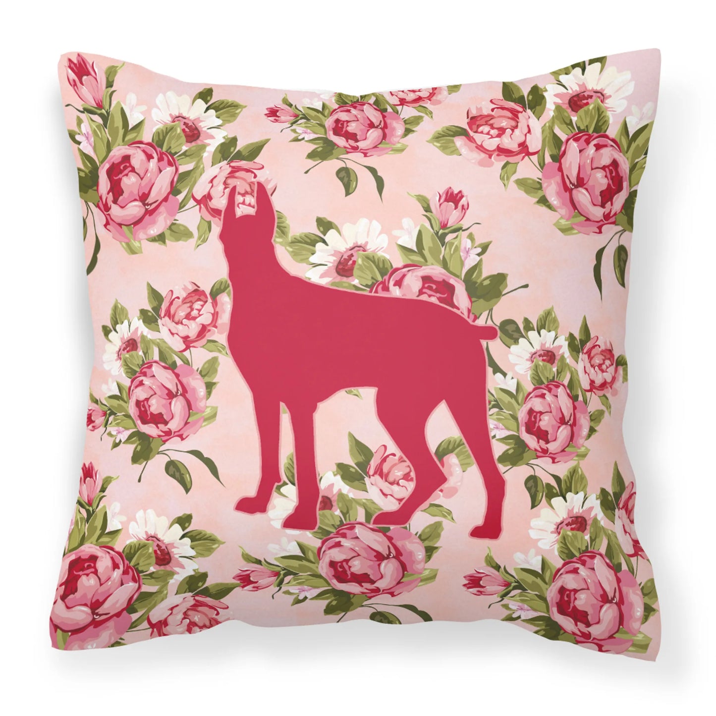 Dog Silhouette Shabby Chic Roses Fabric Decorative Pillow - Size: 14 X 14 | Pack Of: 1