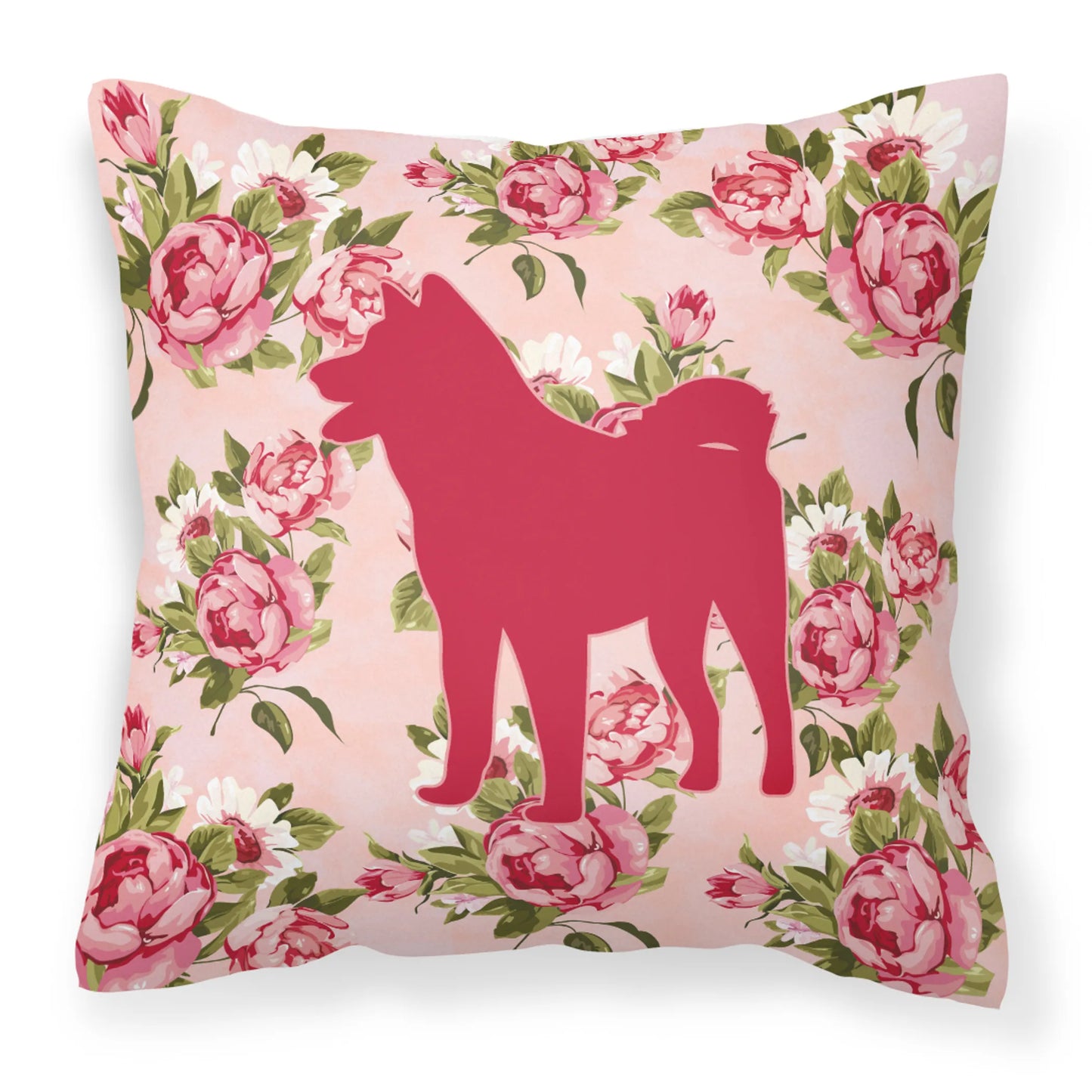 Dog Silhouette Shabby Chic Roses Fabric Decorative Pillow - Size: 14 X 14 | Pack Of: 1