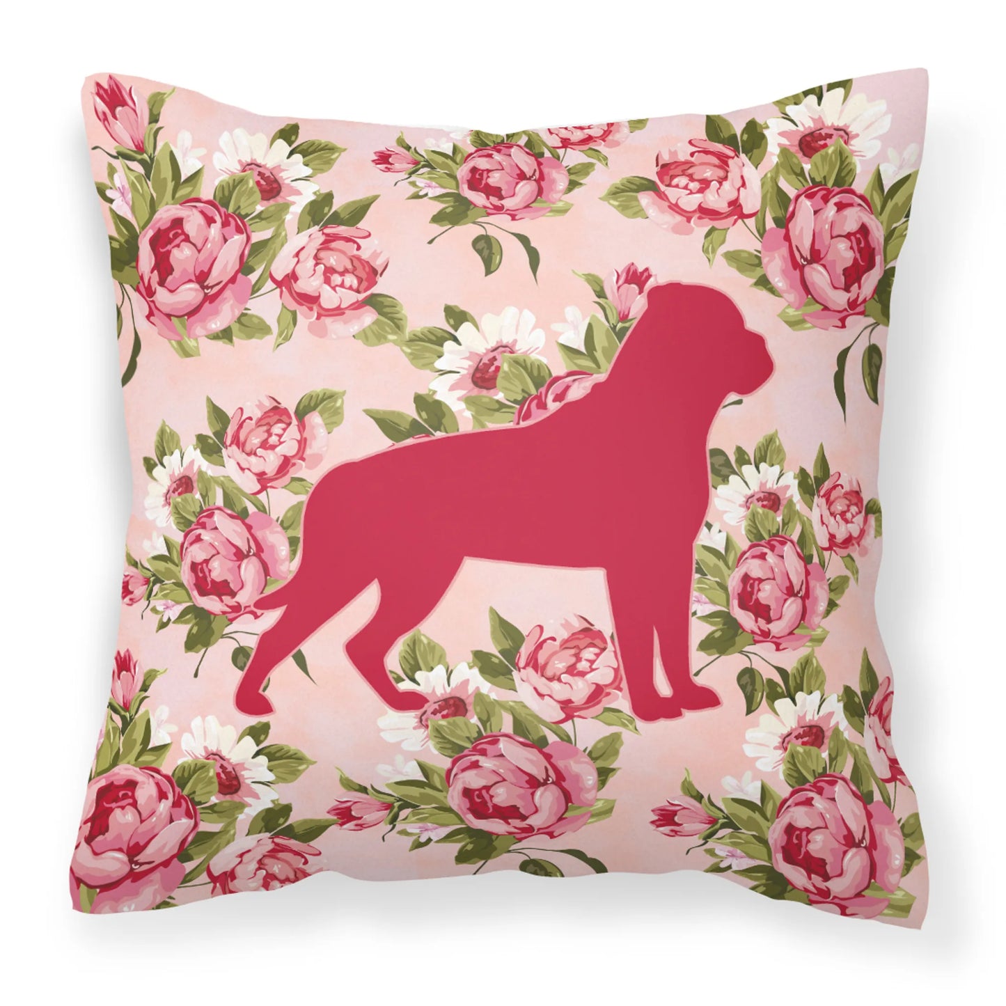 Dog Silhouette Shabby Chic Roses Fabric Decorative Pillow - Size: 14 X 14 | Pack Of: 1