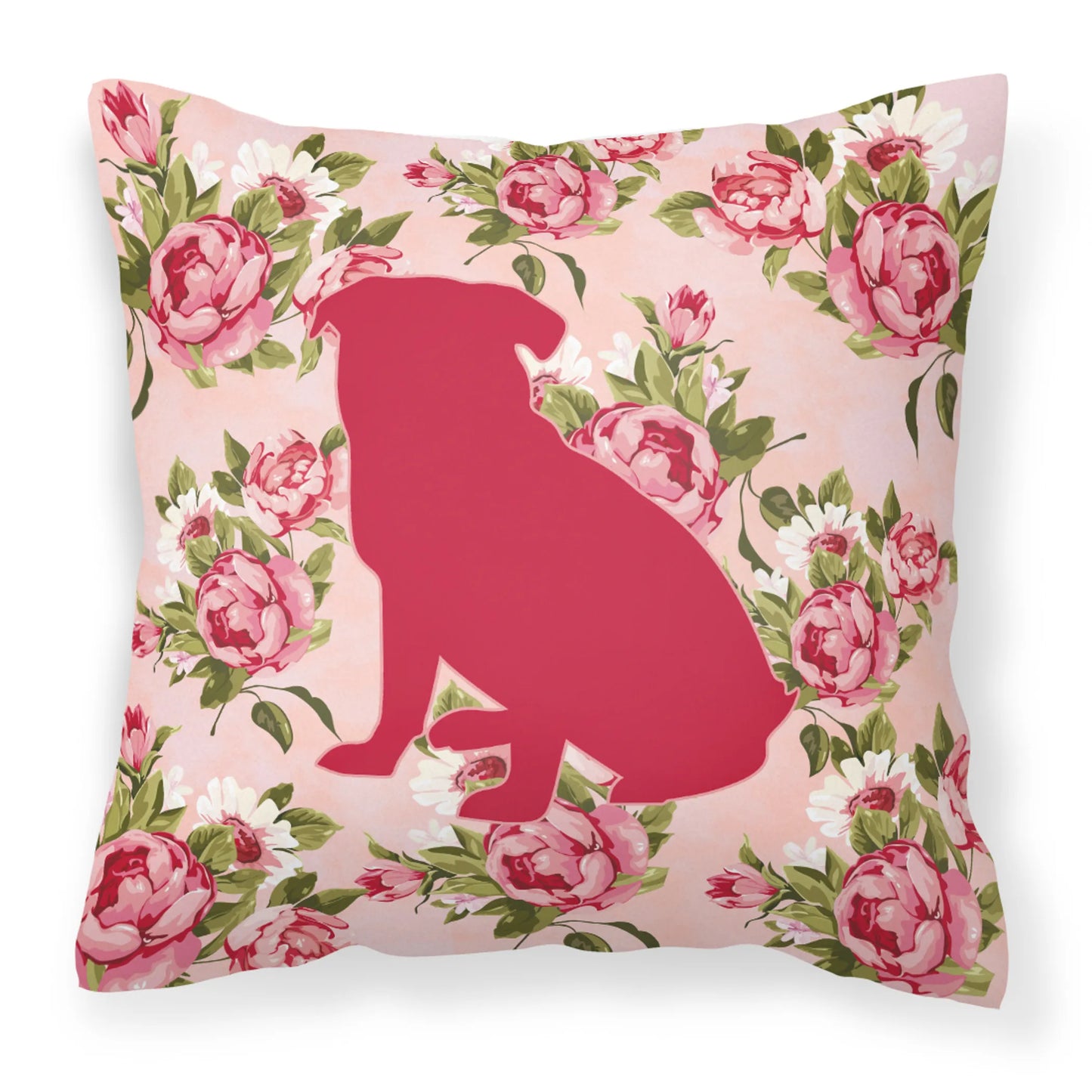Dog Silhouette Shabby Chic Roses Fabric Decorative Pillow - Size: 14 X 14 | Pack Of: 1
